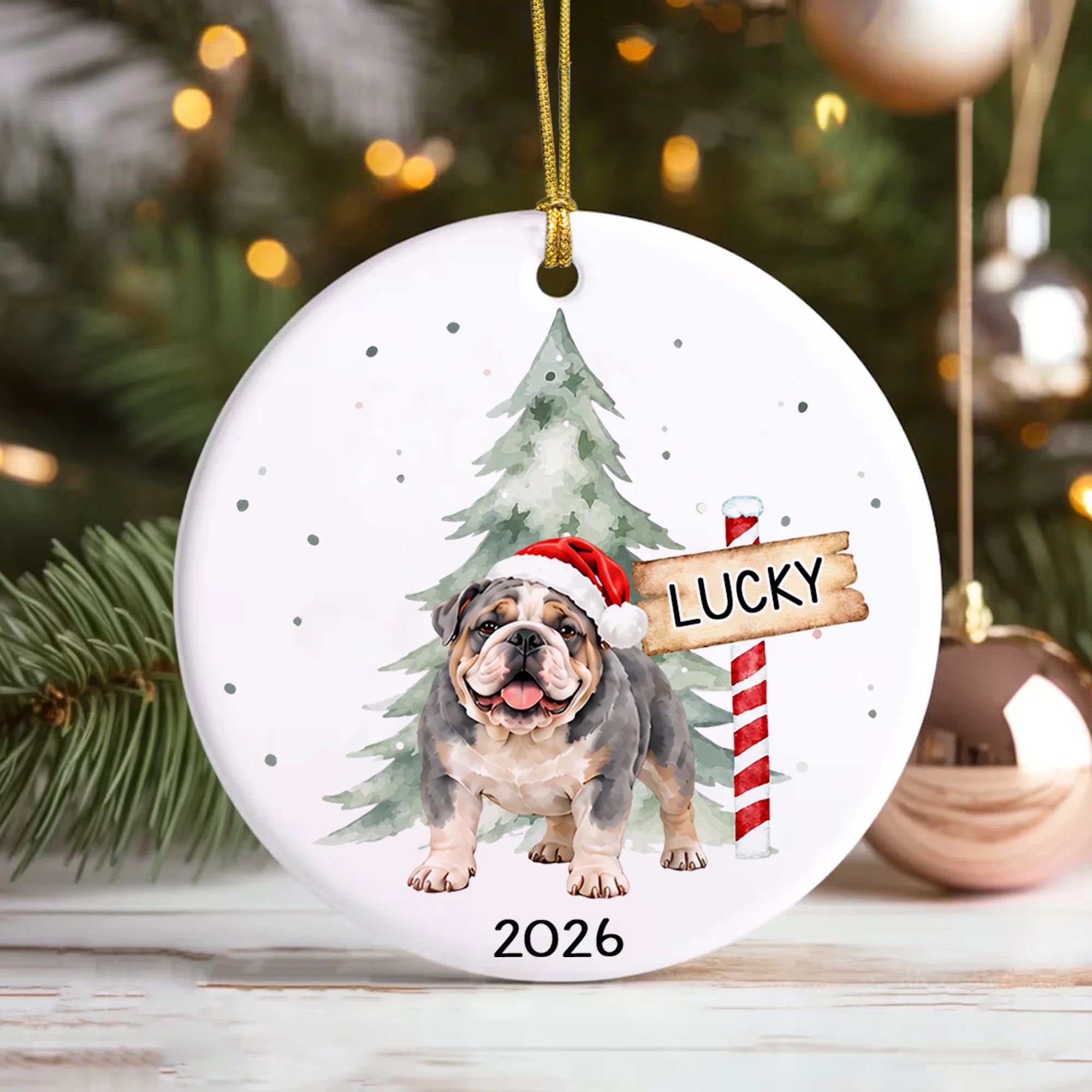 Watercolor Bulldog Christmas Ornament, Custom Dog Lover Keepsake Gift