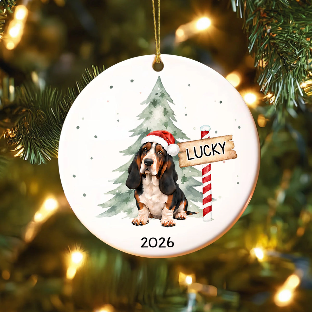 Watercolor Basset Hound Christmas Ornament, Custom Dog Lover Keepsake Gift