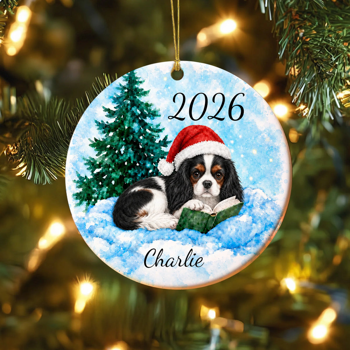 Cavalier King Christmas Ornament Custom Name 2026 Book Lover