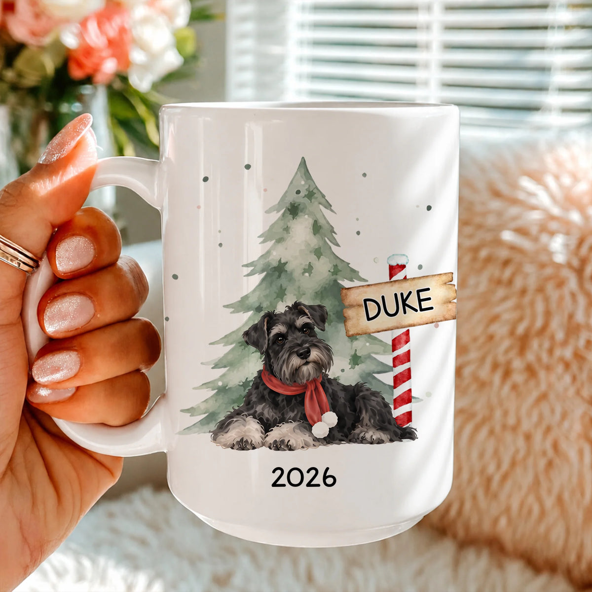 Custom Miniature Schnauzer Christmas Mug, Watercolor Dog Keepsake Gift