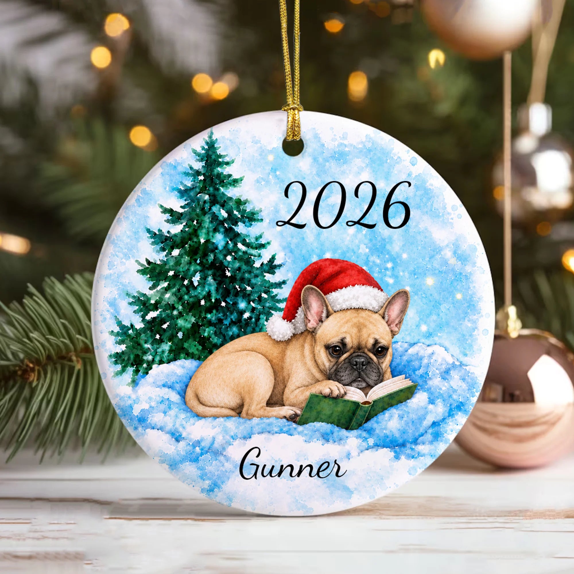 French Bulldog Book Lover Christmas Ornament Keepsake Gift