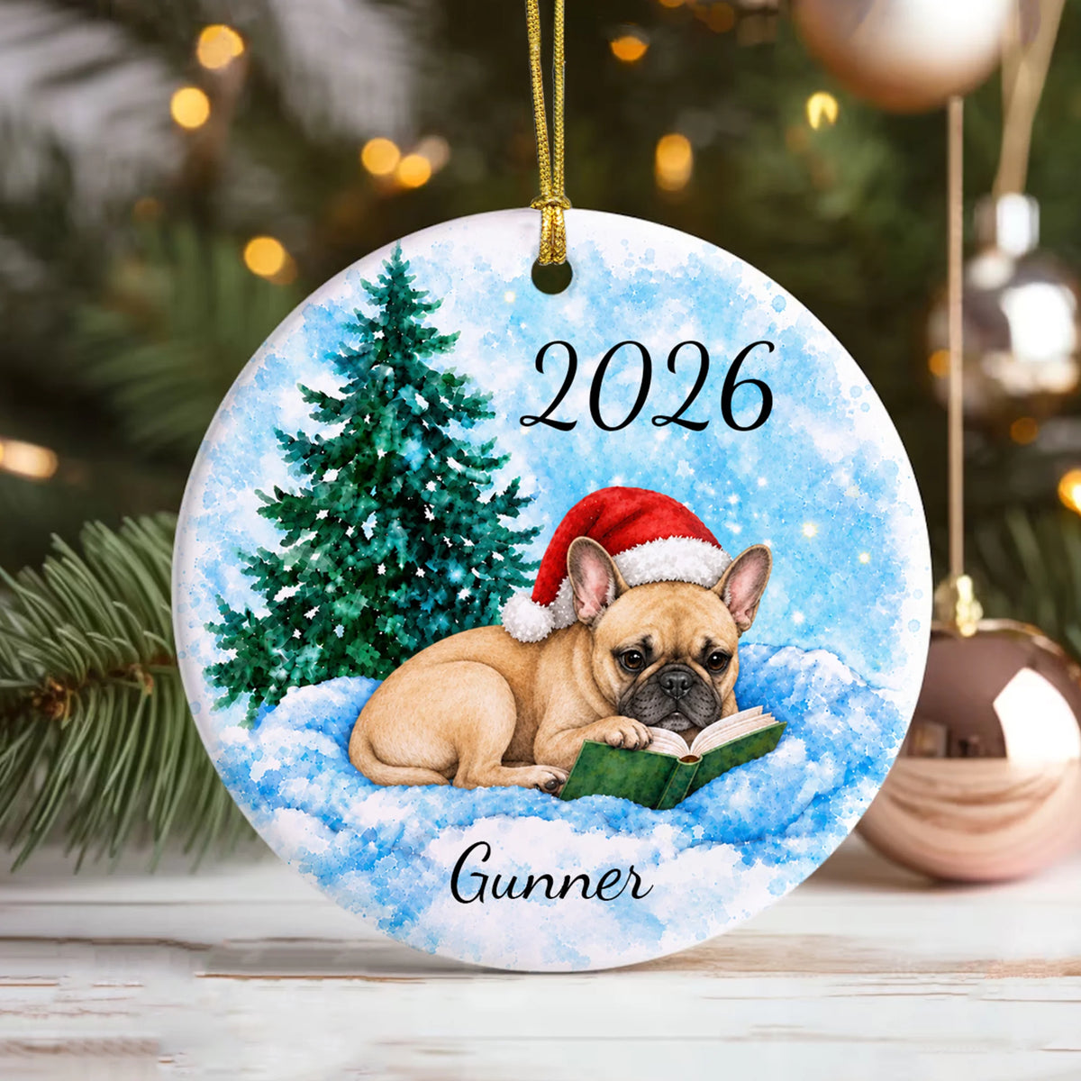 French Bulldog Book Lover Christmas Ornament Keepsake Gift