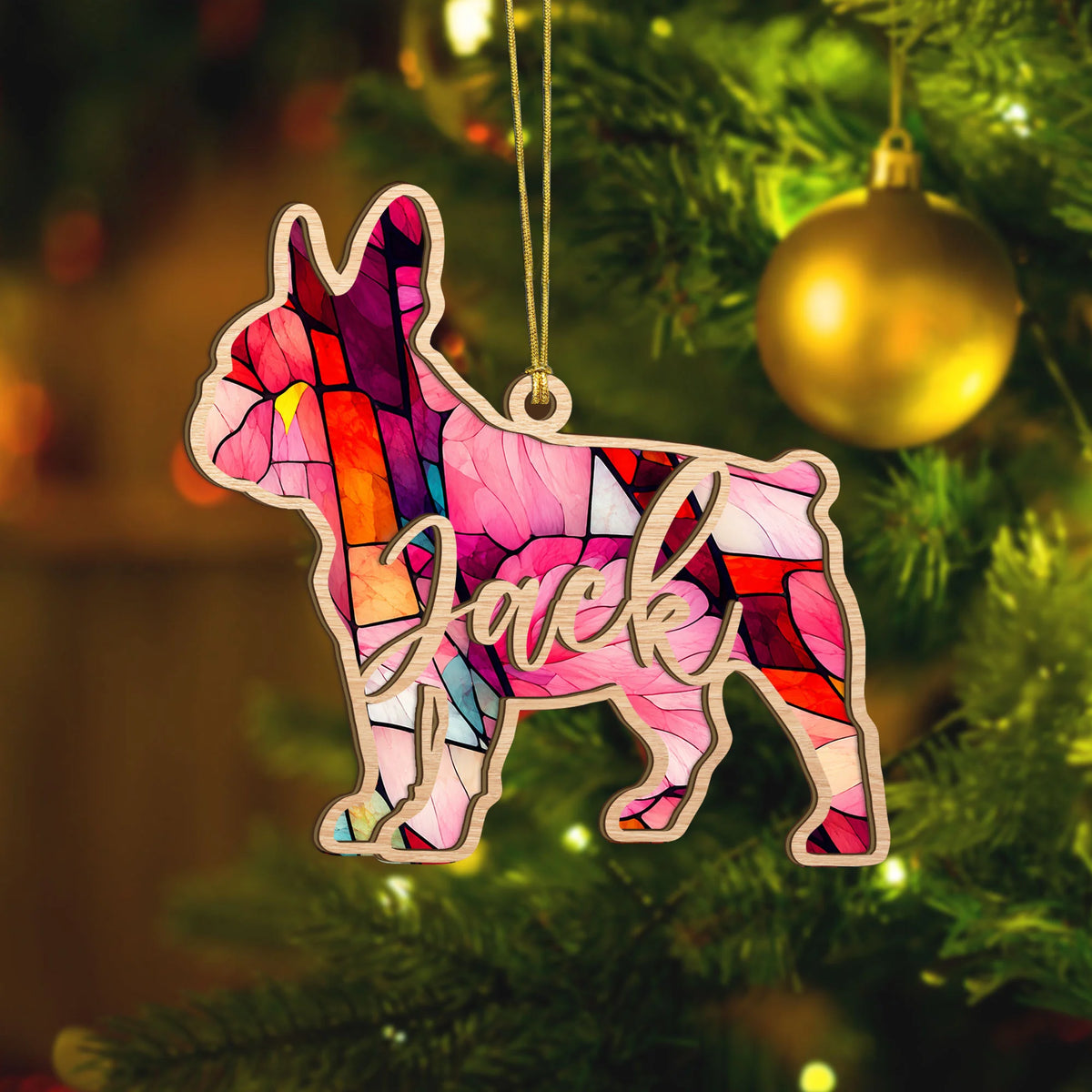 Personalized French Bulldog Wood Ornament, Custom Frenchie Christmas Dog Gift