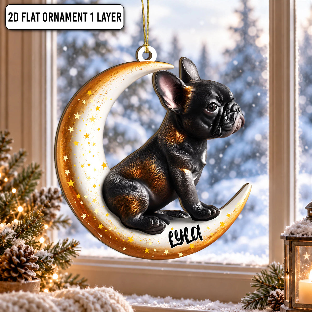 Black French Bulldog Moon Ornament Dog Lover Keepsake Gift