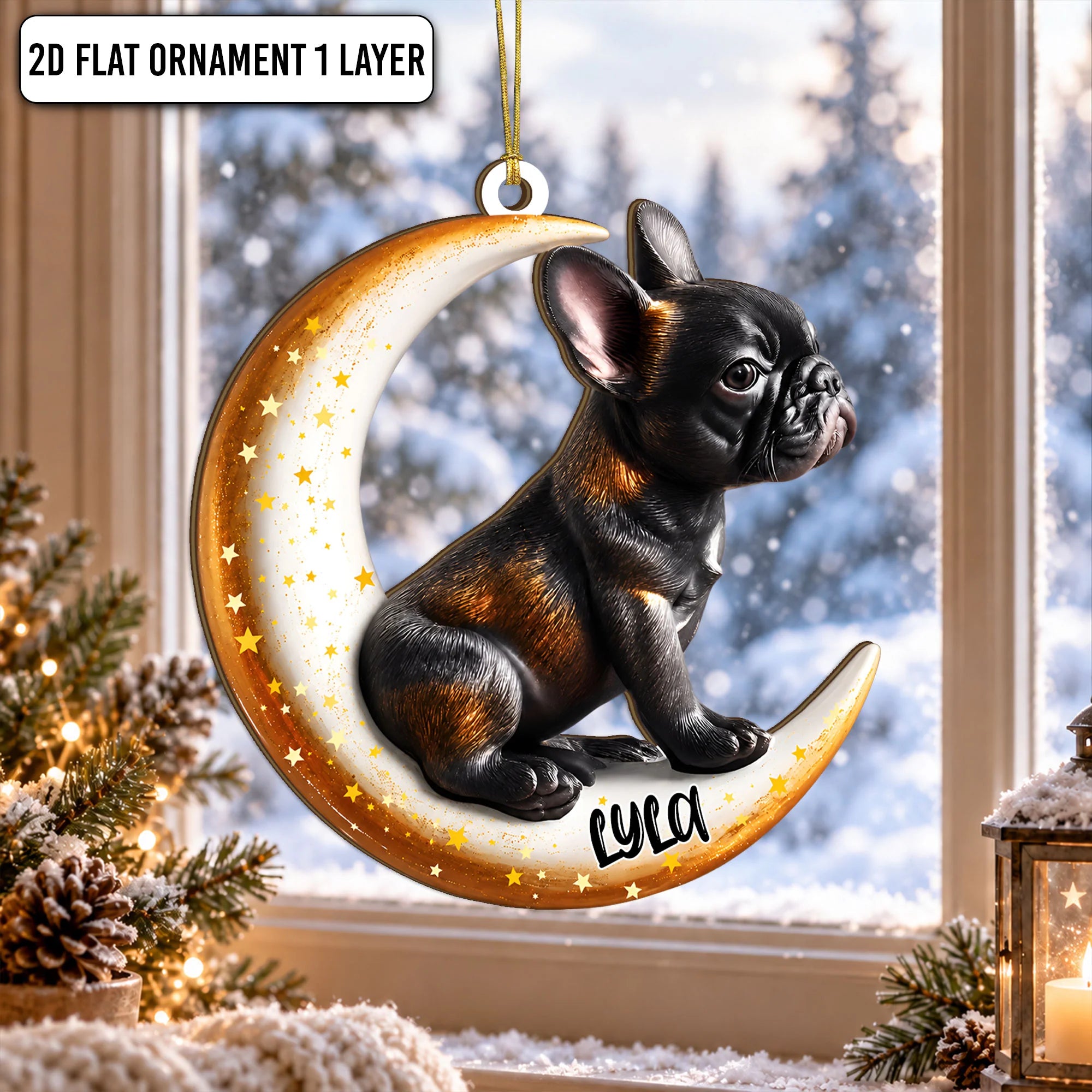Black French Bulldog Moon Ornament Dog Lover Keepsake Gift
