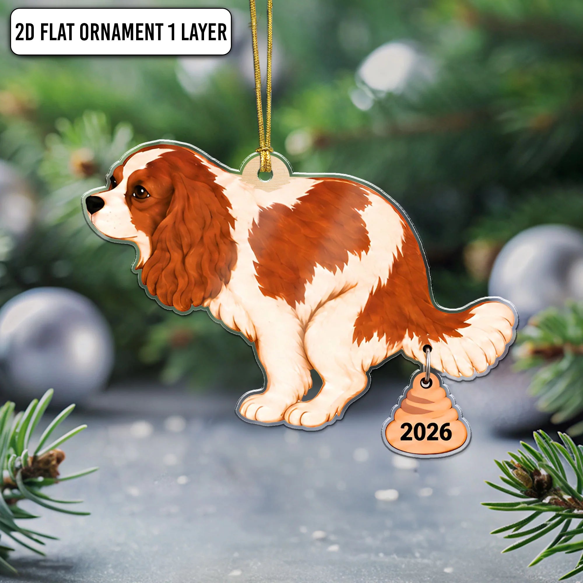 Cavalier King Pooping Dog Acrylic Christmas Ornament for 2026