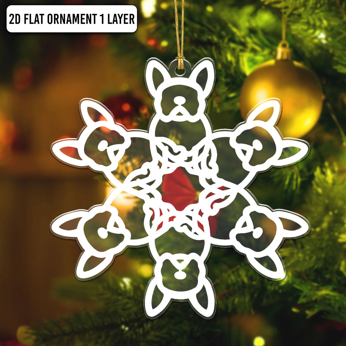French Bulldog Snowflake Christmas Ornament, Frenchie Dog Lover Gift