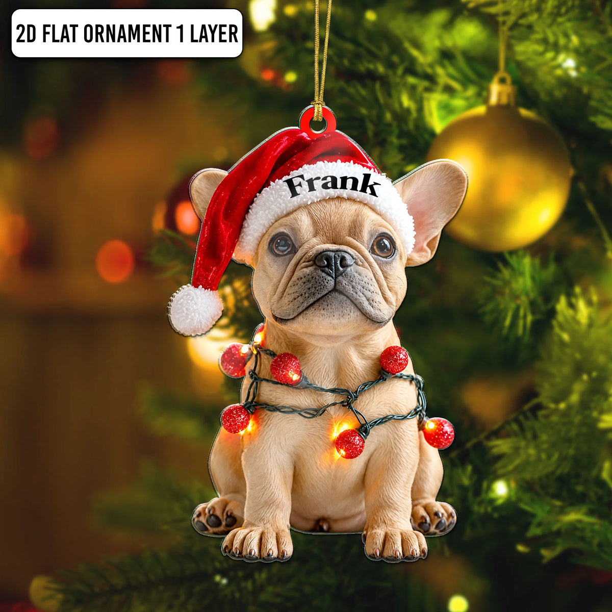 Custom French Bulldog Christmas Ornament, Flat Frenchie Holiday Gift