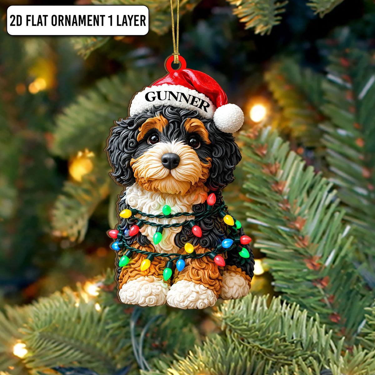 Bernedoodle Christmas Ornament, Custom Puppy First Christmas Keepsake