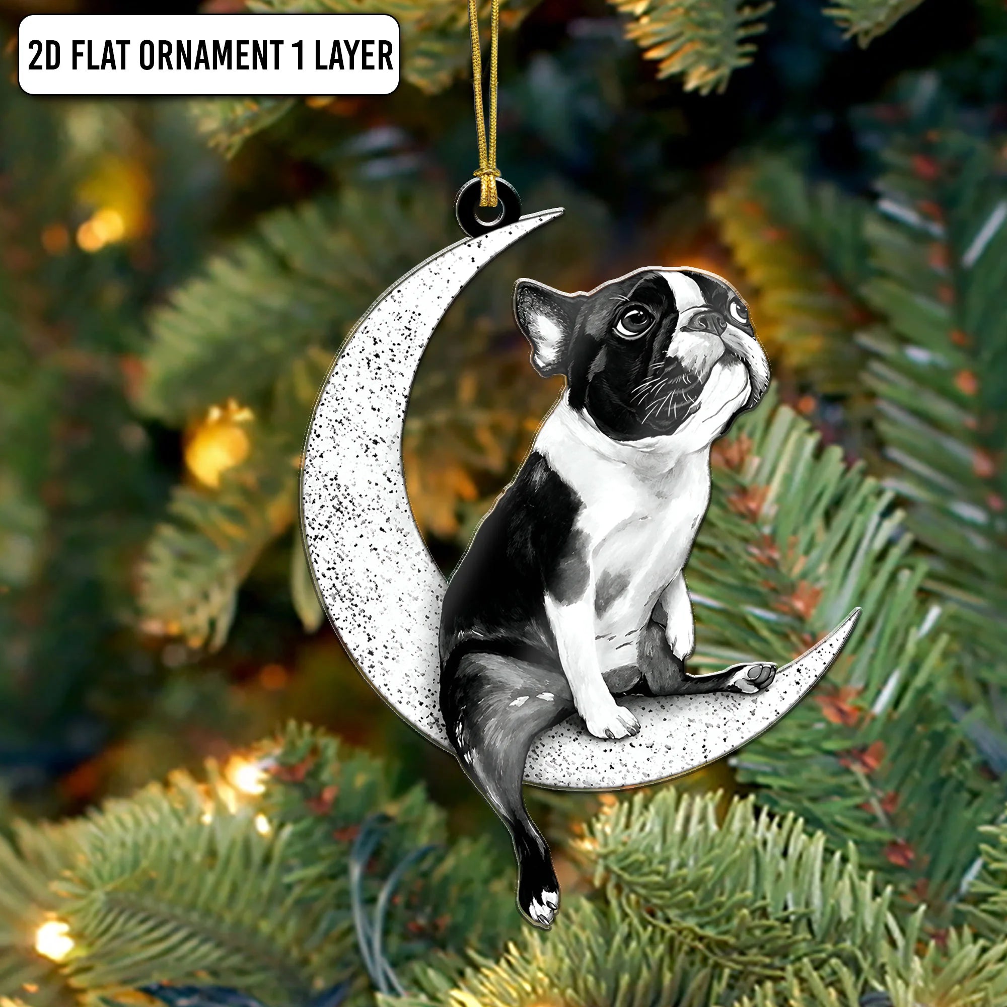 Boston Terrier Moon Ornament, Christmas Dog Lover Gift, Personalized Keepsake