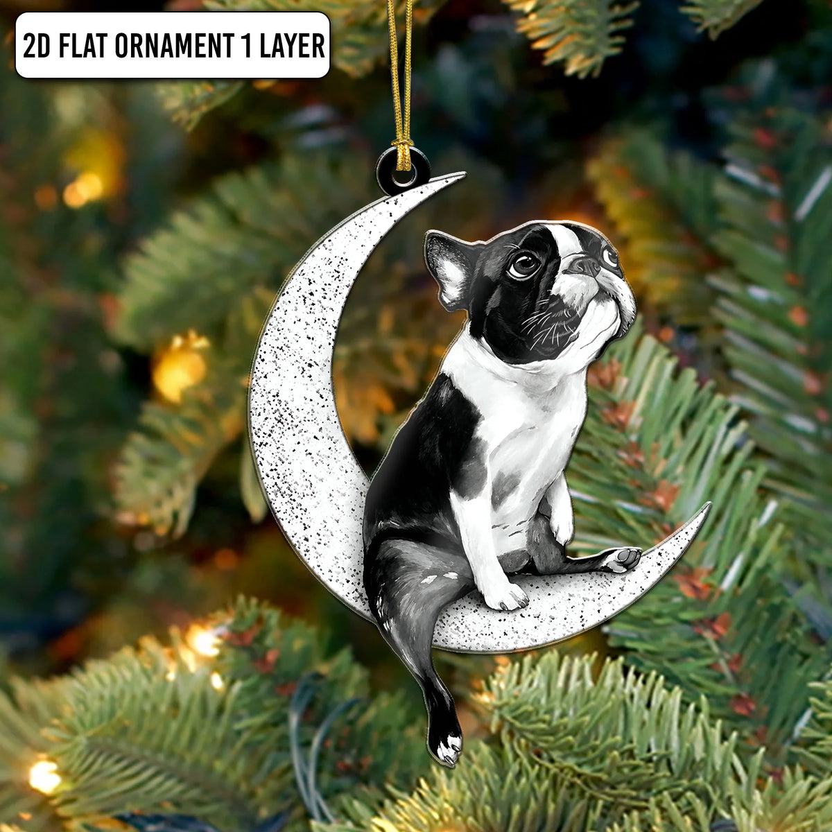 Boston Terrier Moon Ornament, Christmas Dog Lover Gift, Personalized Keepsake