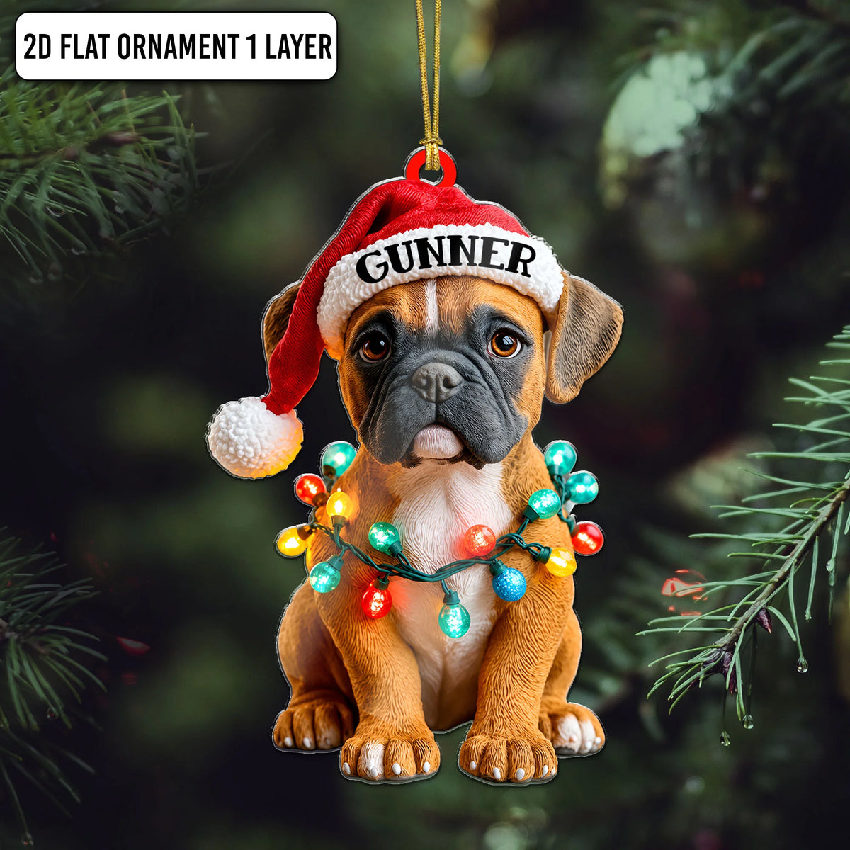 Customized Name Boxer Flat Ornament, First Christmas Puppy Keepsake Gift