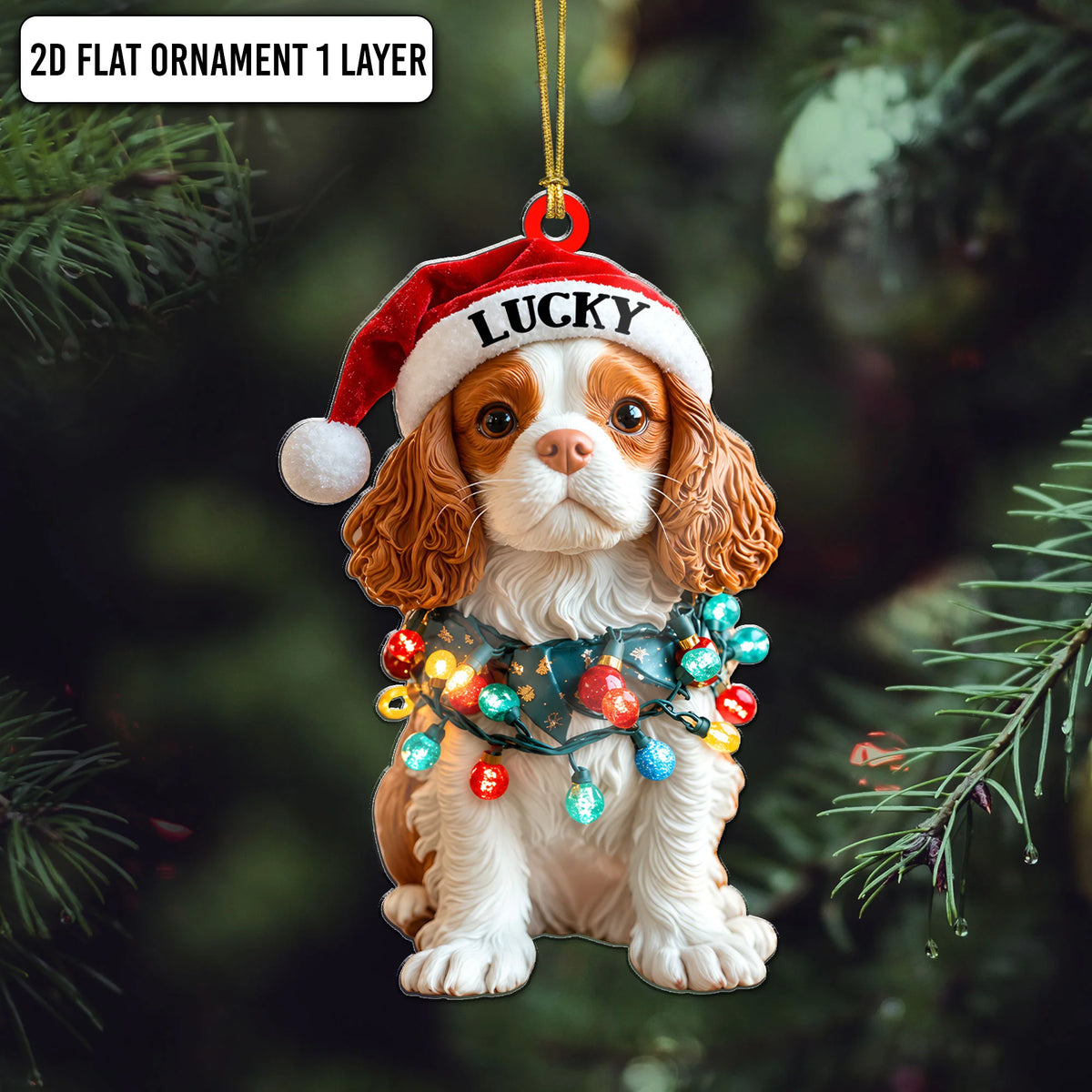 Custom Cavalier King Charles Spaniel Flat Ornament, Christmas Puppy Gift