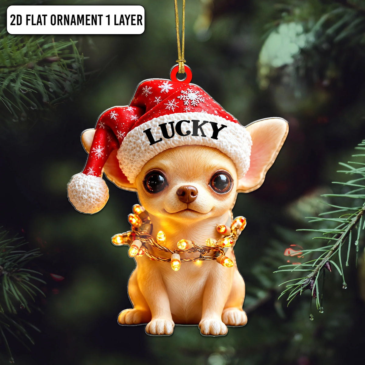 Customized Name Chihuahua Flat Ornament, First Christmas Puppy Keepsake Gift