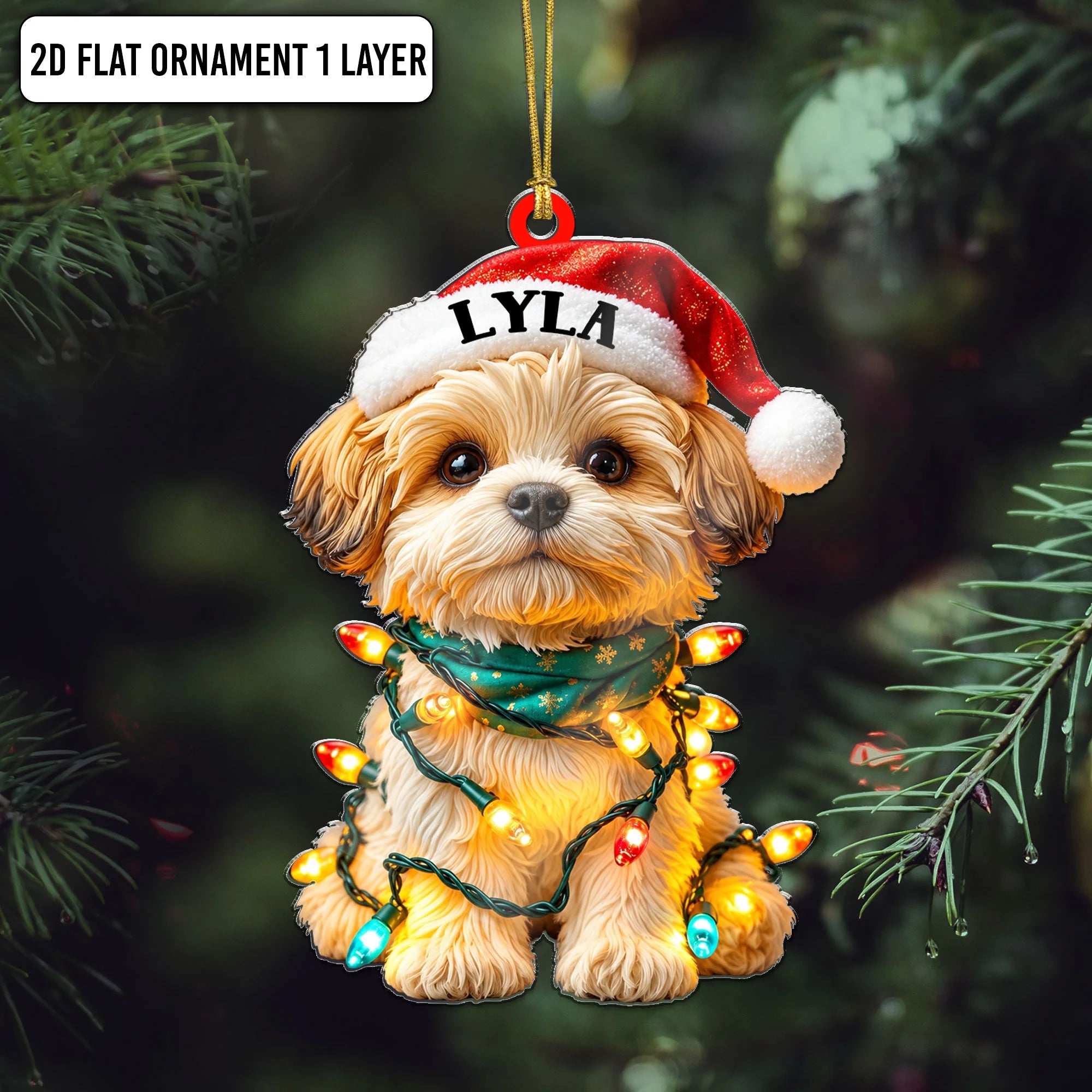 Customized Name Shih Tzu Flat Ornament, First Christmas Puppy Gift