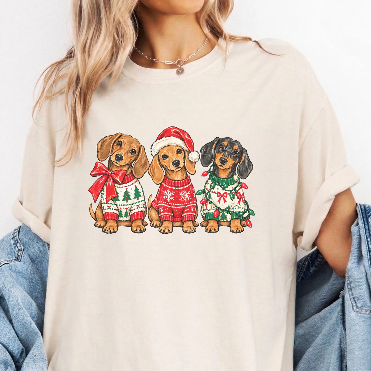 Christmas Dachshund Comfort Colors Shirt, Retro Wiener Dog Holiday Tee