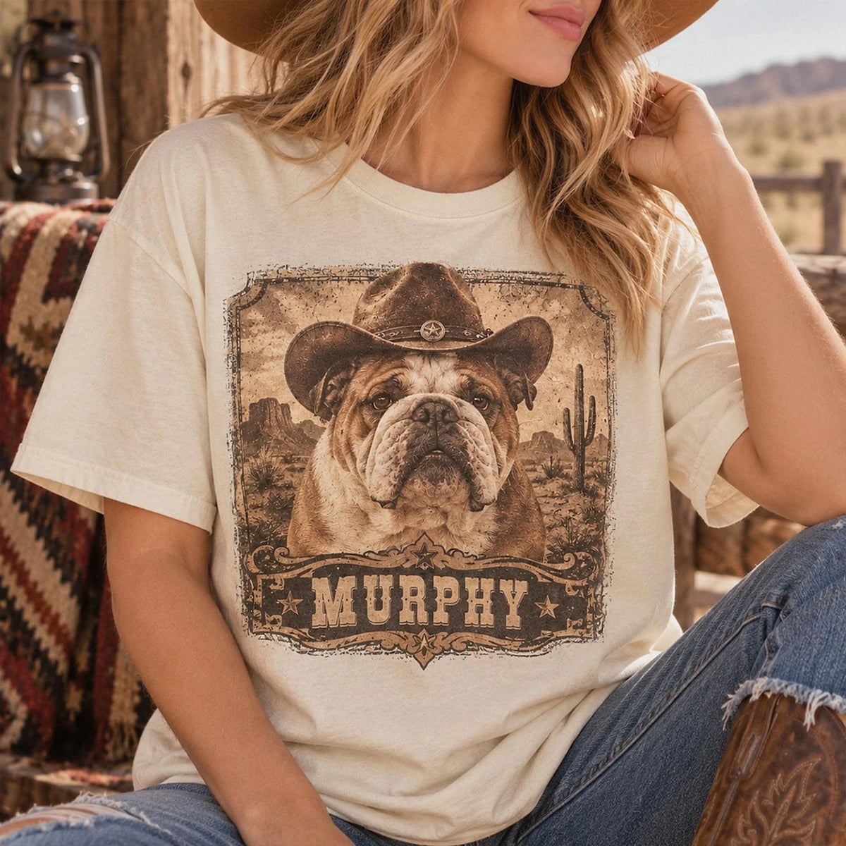 Personalized Cowboy Pet Portrait Shirt, Custom Vintage Western Pet Gift