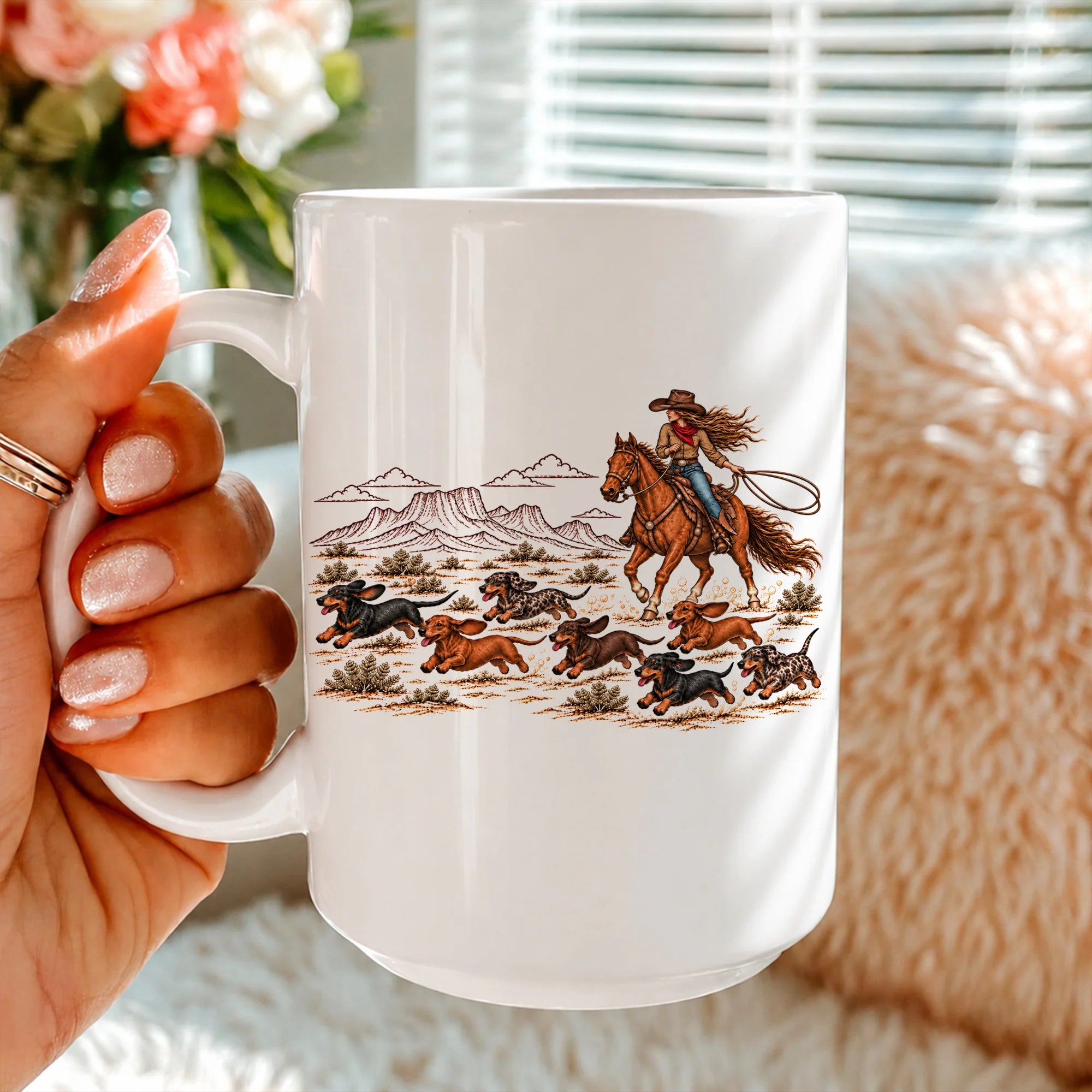 Vintage Dachshund Western mug, Cowgirl Dog Mom Tee