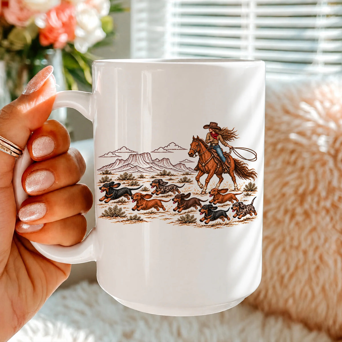 Vintage Dachshund Western mug, Cowgirl Dog Mom Tee