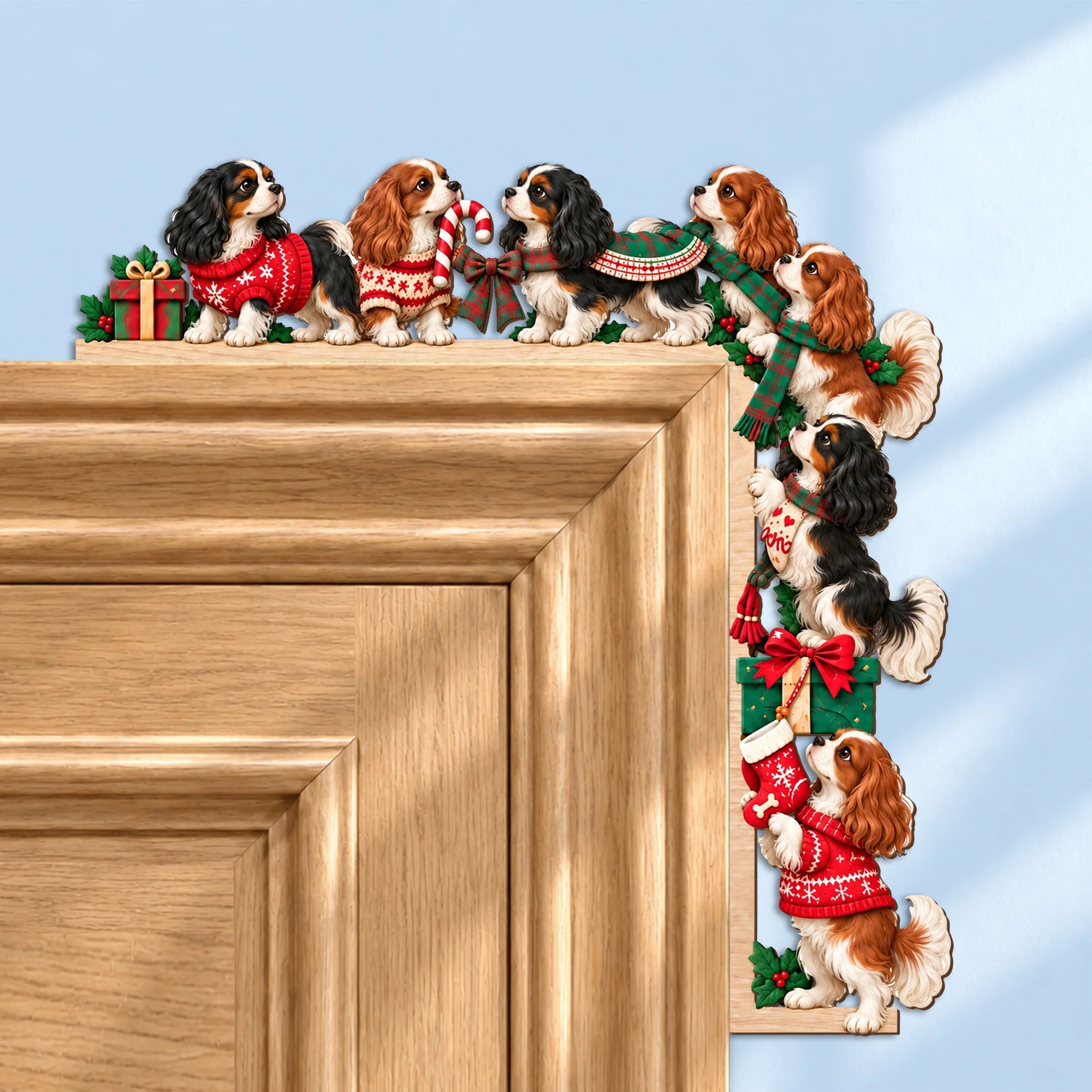 Cavalier King Charles Christmas Door Topper, Festive Spaniel Door Frame Decor