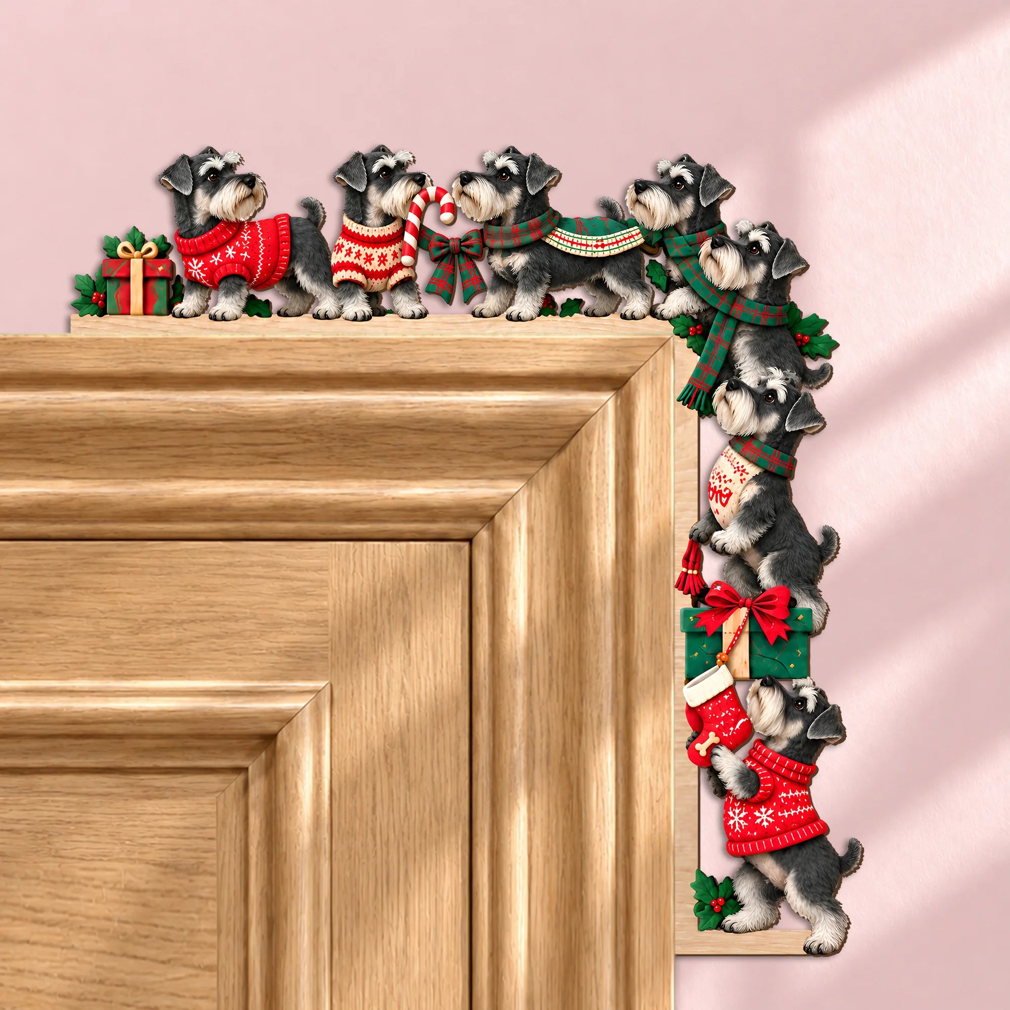 Miniature Schnauzer Christmas Door Topper, Festive Schnauzer Door Frame Decor