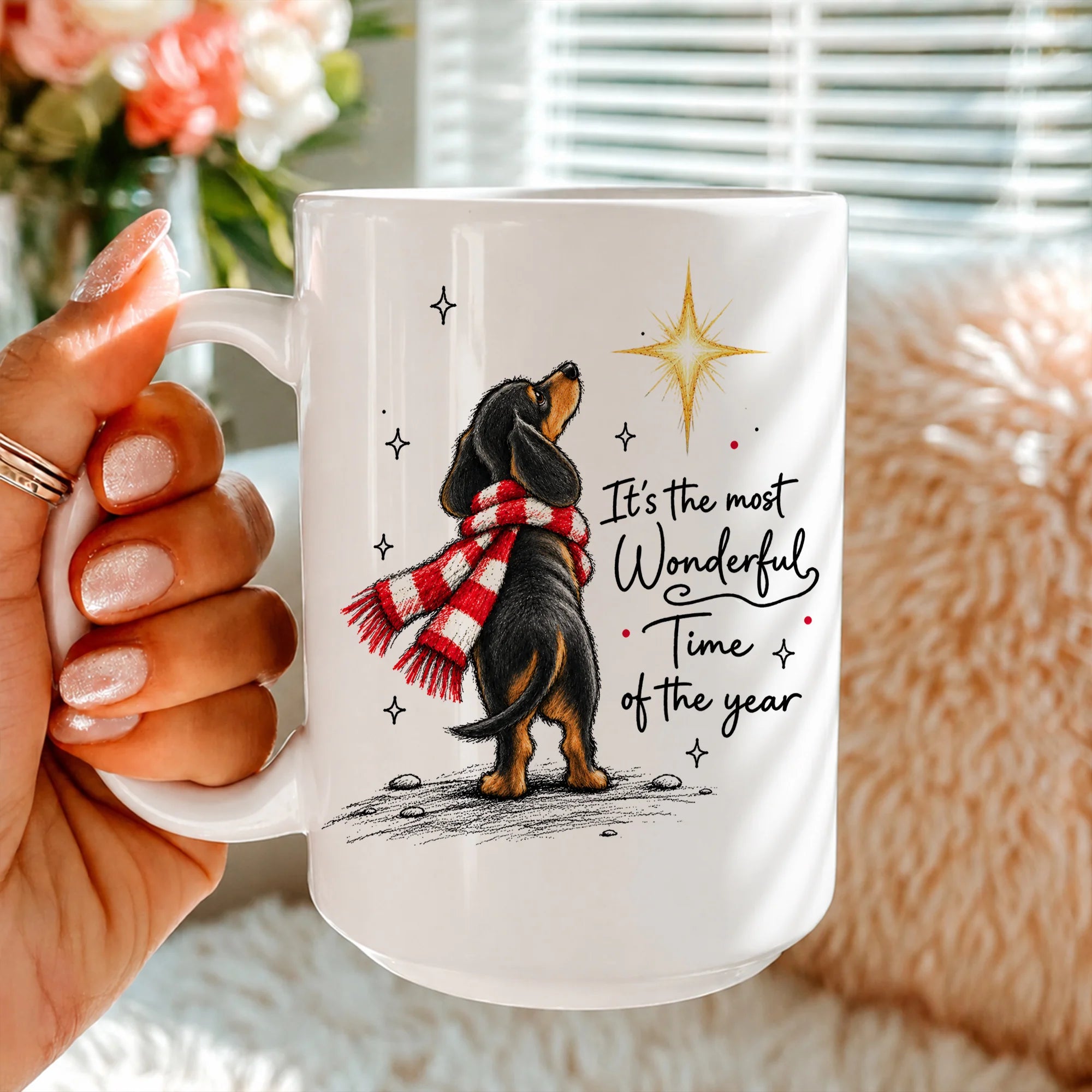 Dachshund Christmas Mug, Wiener Dog Coffee Cup, Doxie Mom Xmas Gift