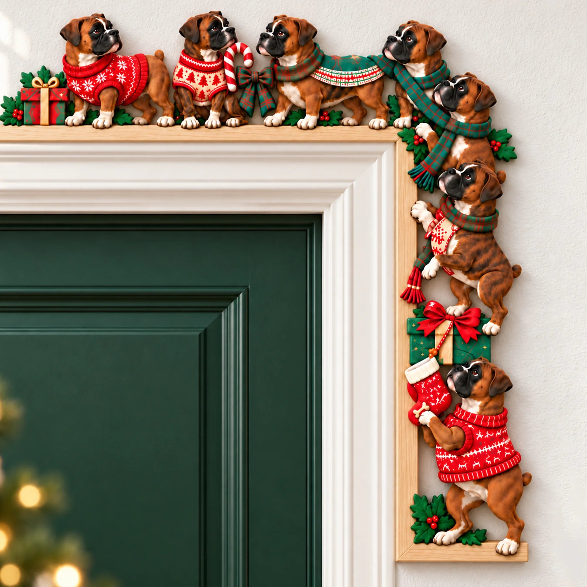 Boxer Christmas Door Topper, Festive Boxer Dog Door Frame Decor