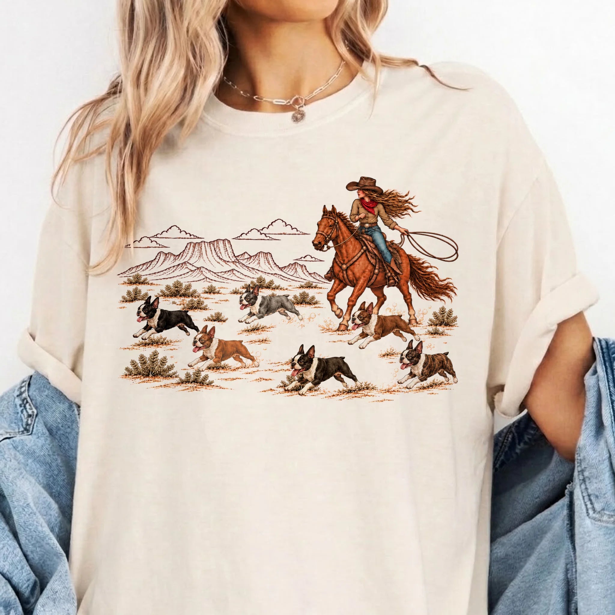 Vintage Boston Terrier Western Shirt, Cowgirl Boston Terrier Mom Tee