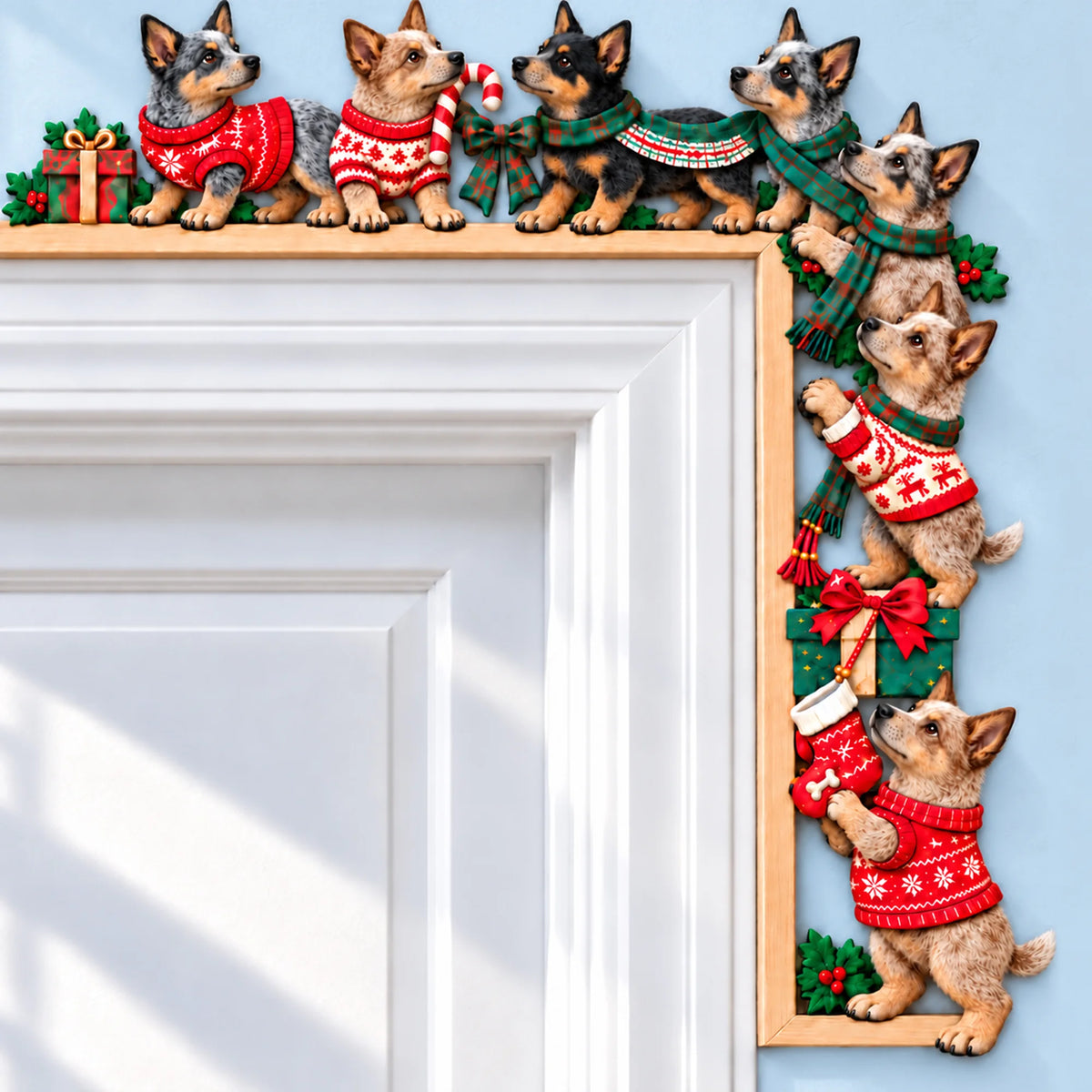 Heeler Christmas Door Topper, Festive Dog Door Frame Decor
