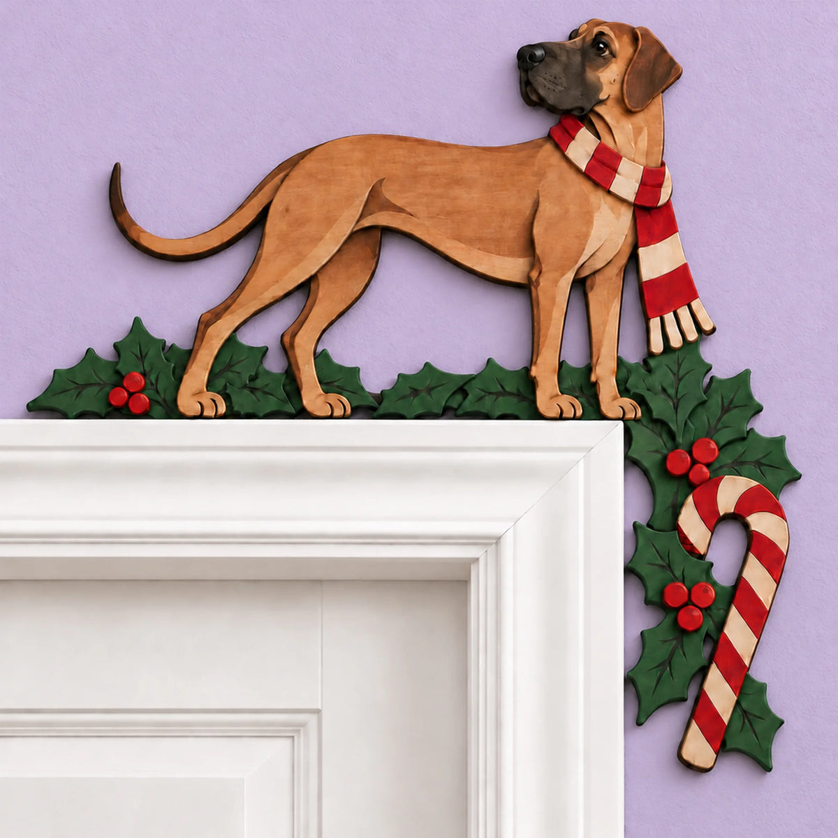 Christmas Great Dane Wooden Door Topper, Layered Dog Corner Decor