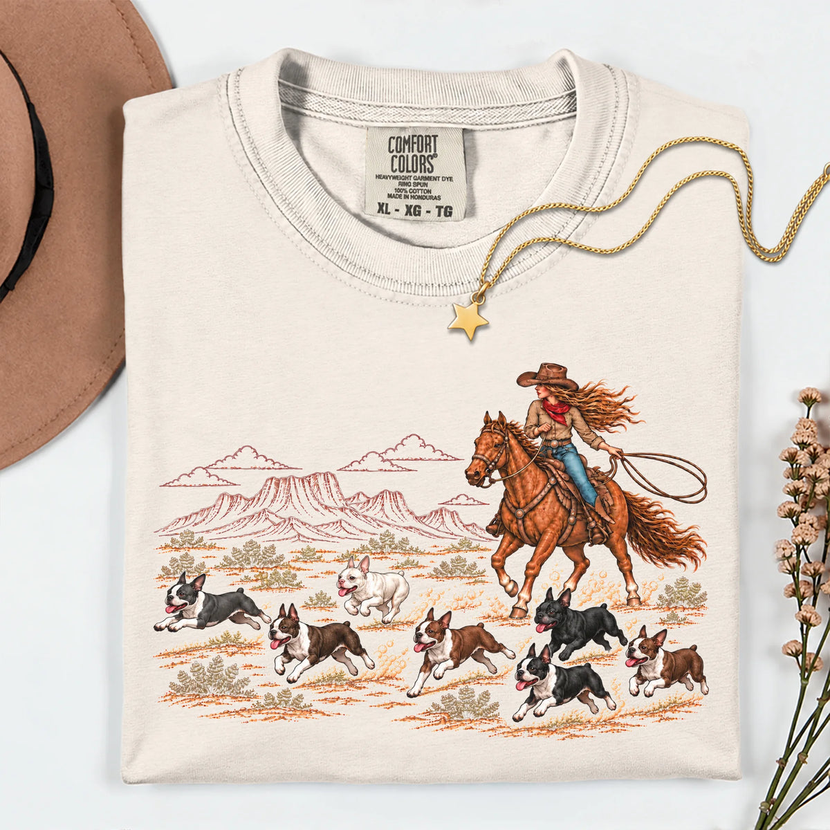 Vintage Boston Terrier Western Shirt, Cowgirl Dog Mom Tee