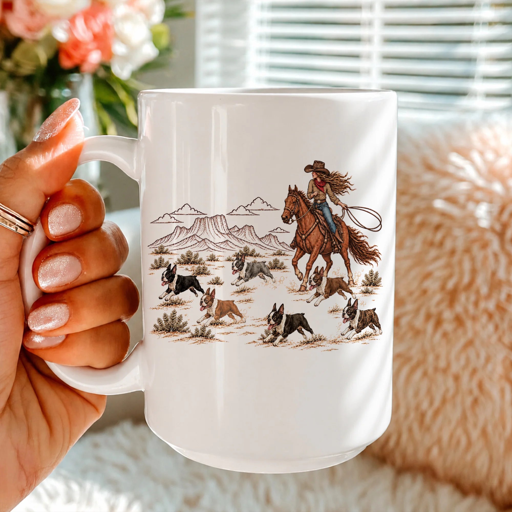 Vintage Boston Terrier Western Mug, Cowgirl Boston Terrier Mom Mug