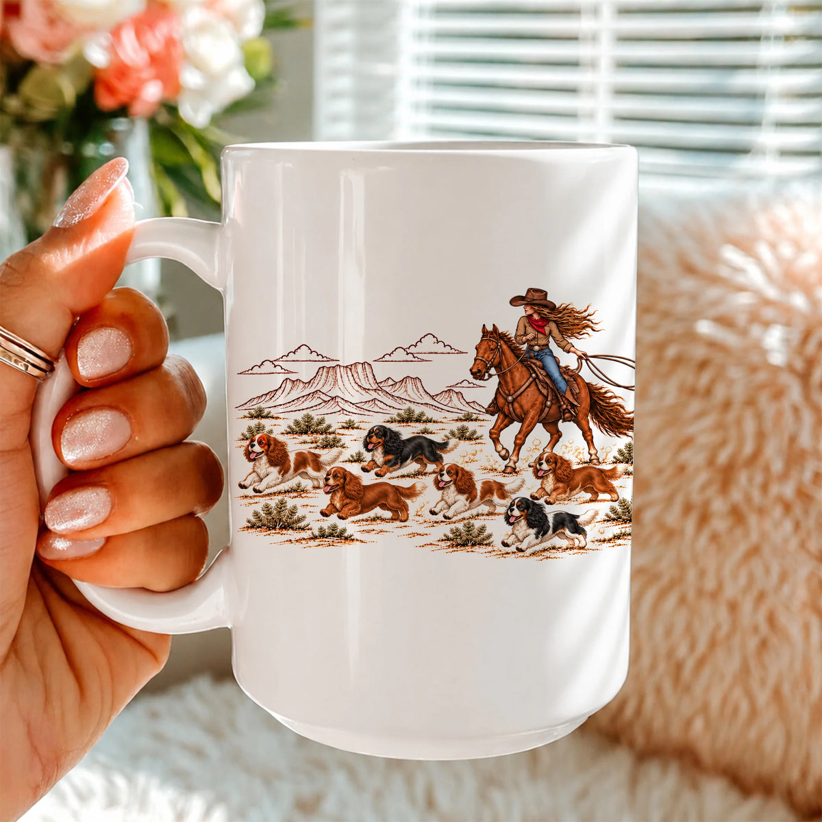 Vintage Cavalier King Charles Western Mug, Cowgirl Dog Mom Mug