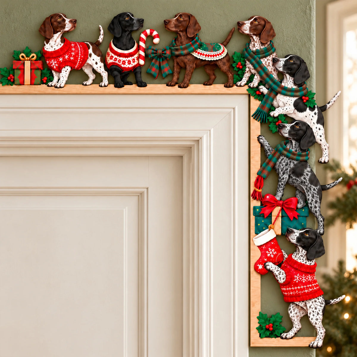 GSP Christmas Door Topper, Festive Dog Door Frame Decor