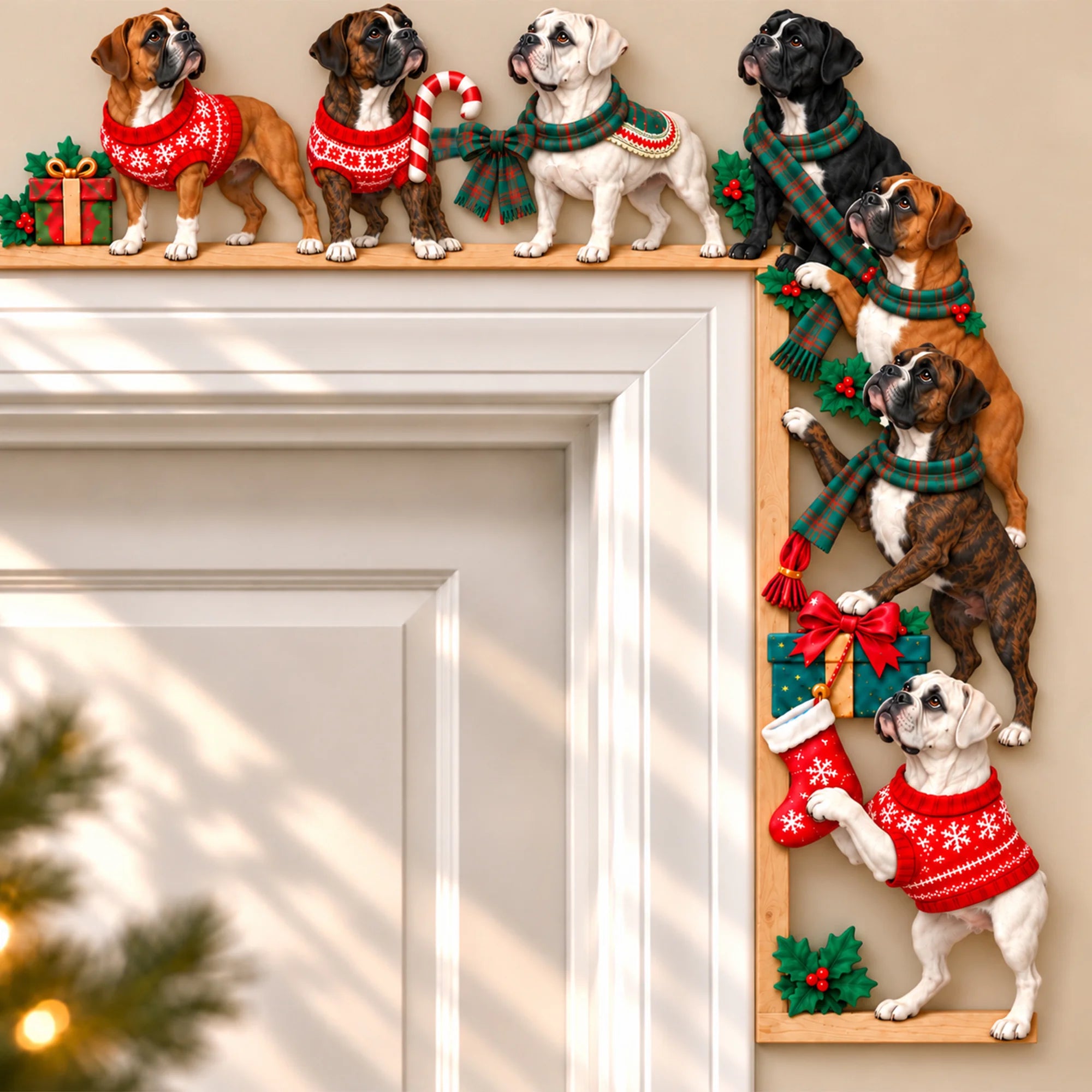 Boxer Christmas Door Topper, Festive Dog Door Frame Decor