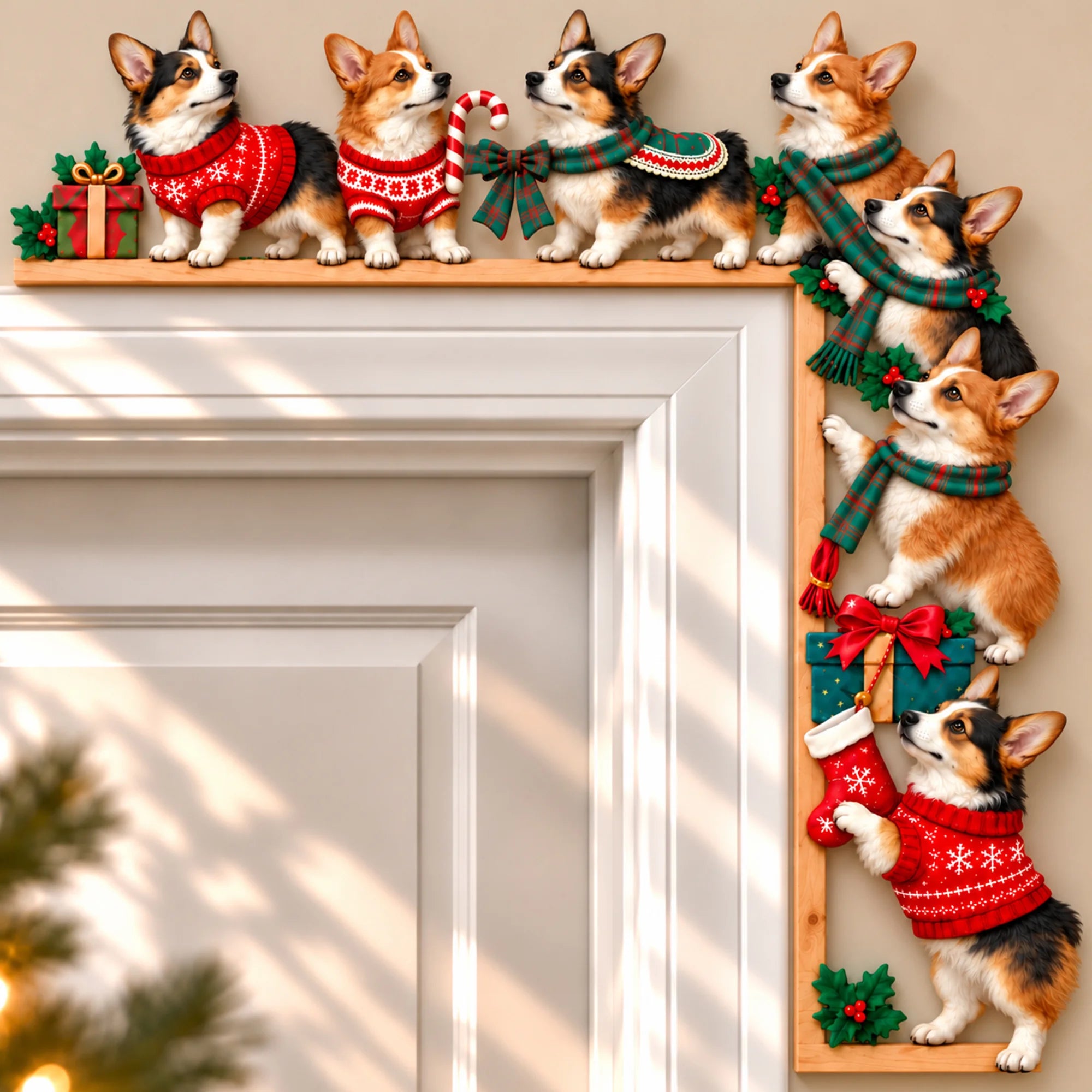 Corgi Christmas Door Topper, Festive Dog Door Frame Decor