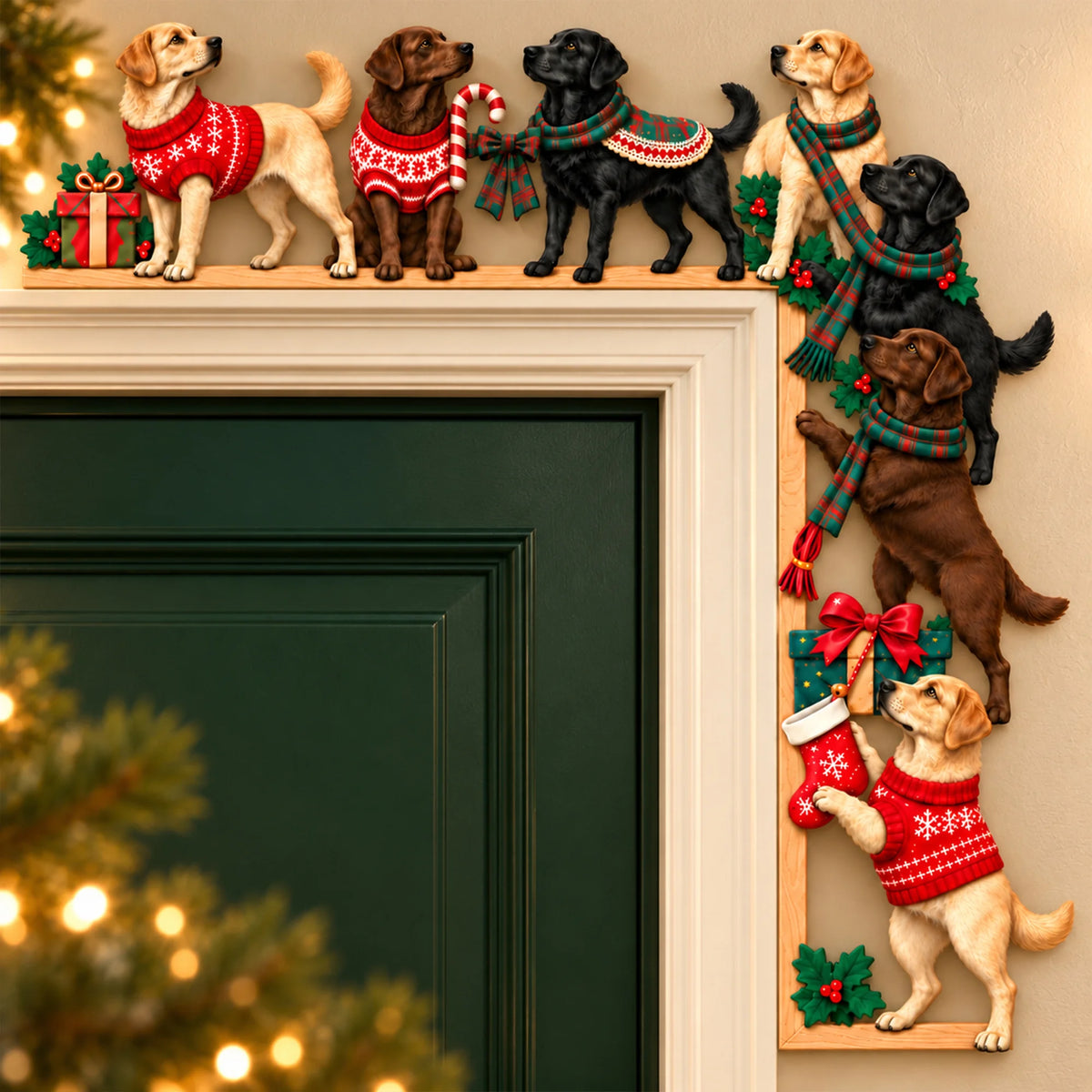 Labrador Christmas Door Topper, Festive Dog Door Frame Decor