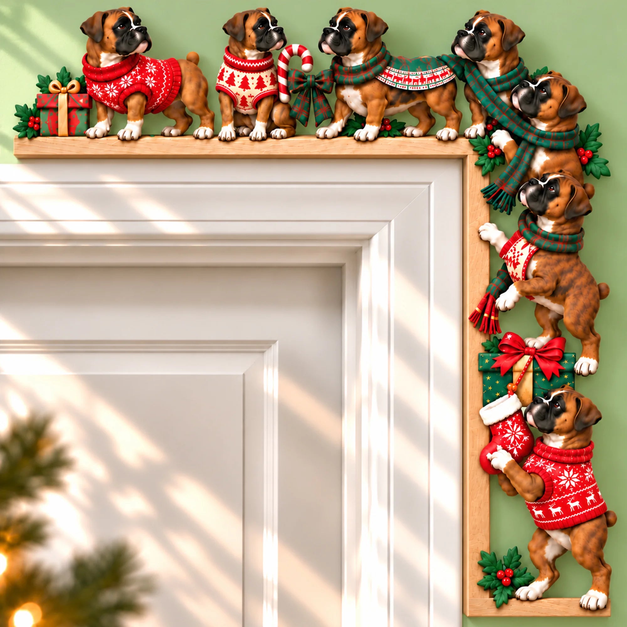 Boxer Christmas Door Topper, Festive Boxer Dog Door Frame Decor
