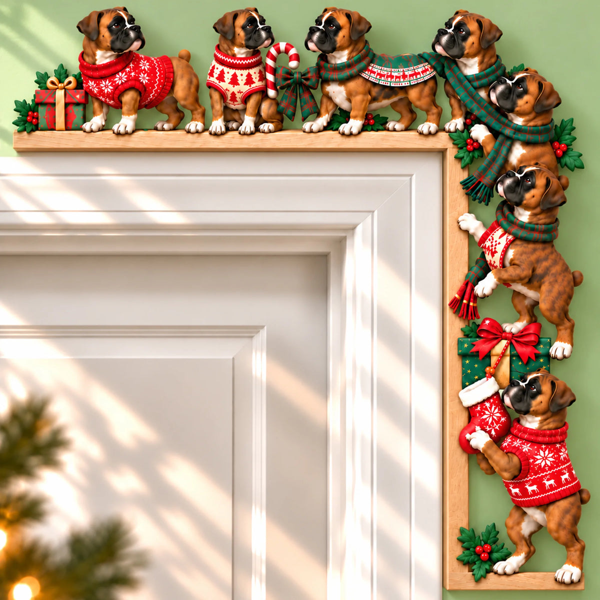 Boxer Christmas Door Topper, Festive Boxer Dog Door Frame Decor