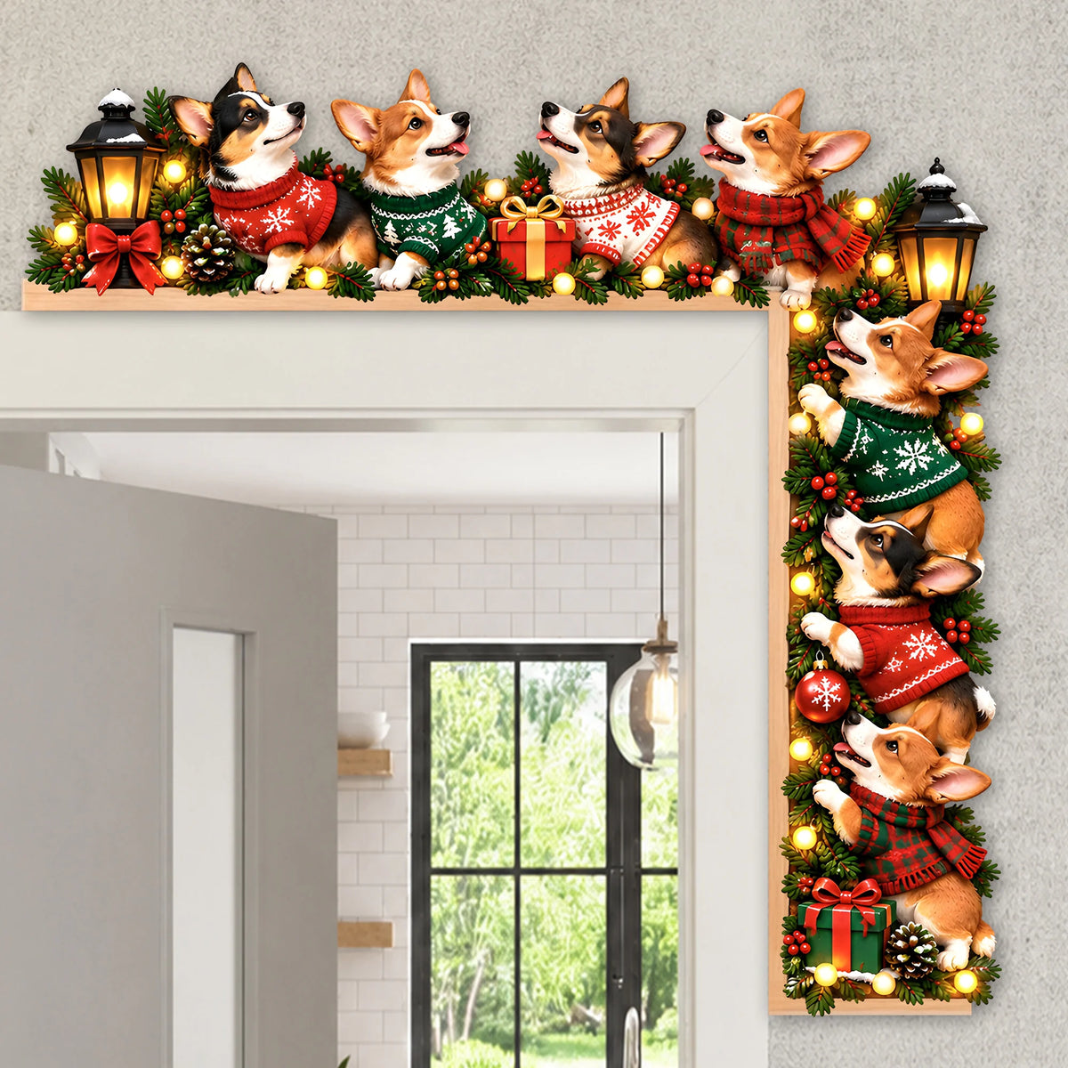 Christmas Corgi Door Topper, Festive Holiday Decor, Dog Lover Gift