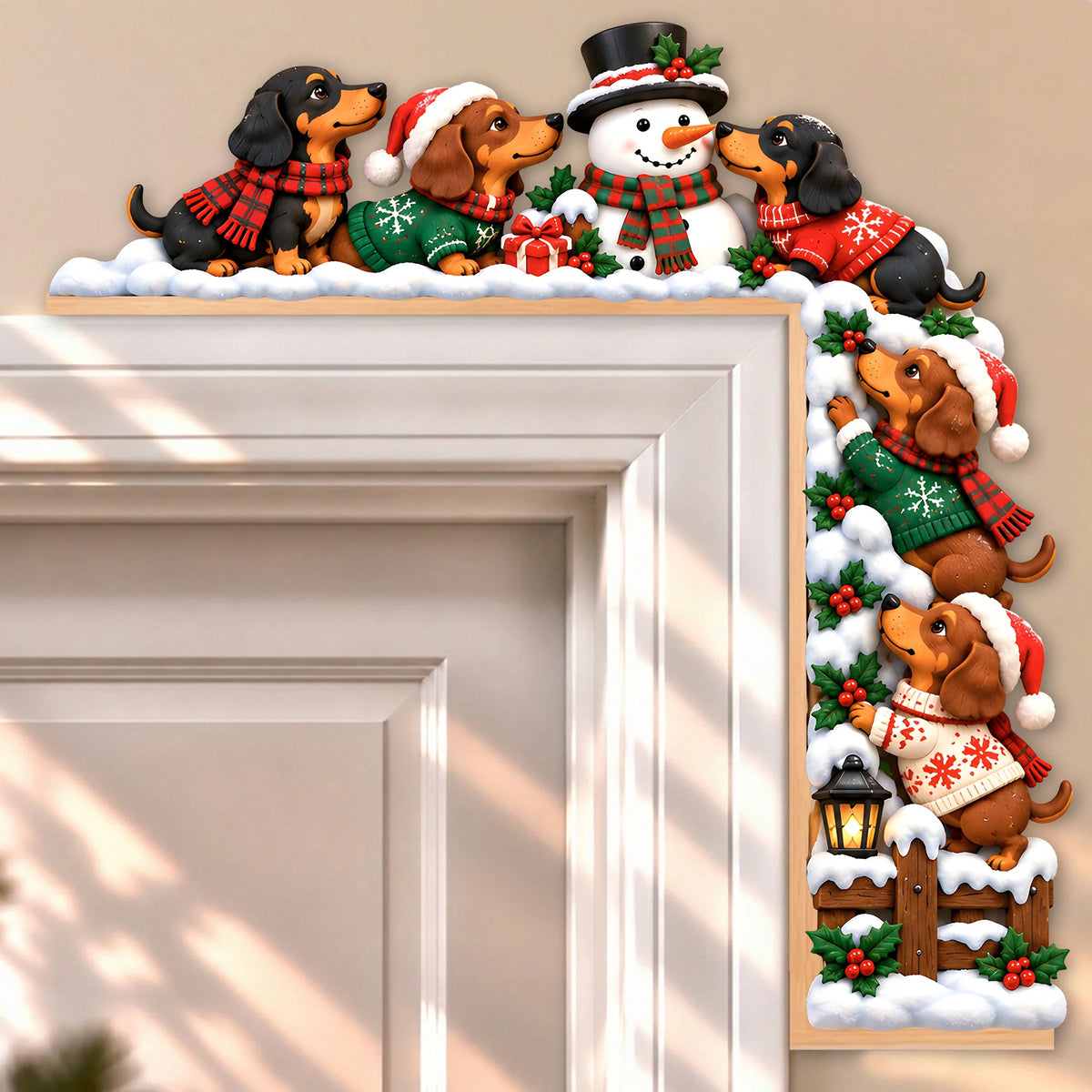 Christmas Dachshund Snowman Door Topper, Wooden Holiday Decor, Dog Lover Gift