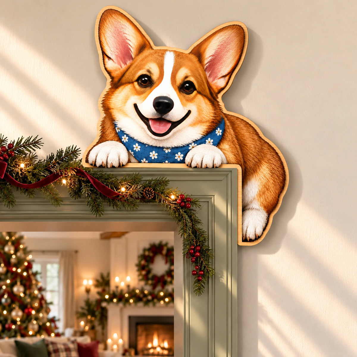 Corgi Wooden Door Corner Sign, Layered Dog Decor