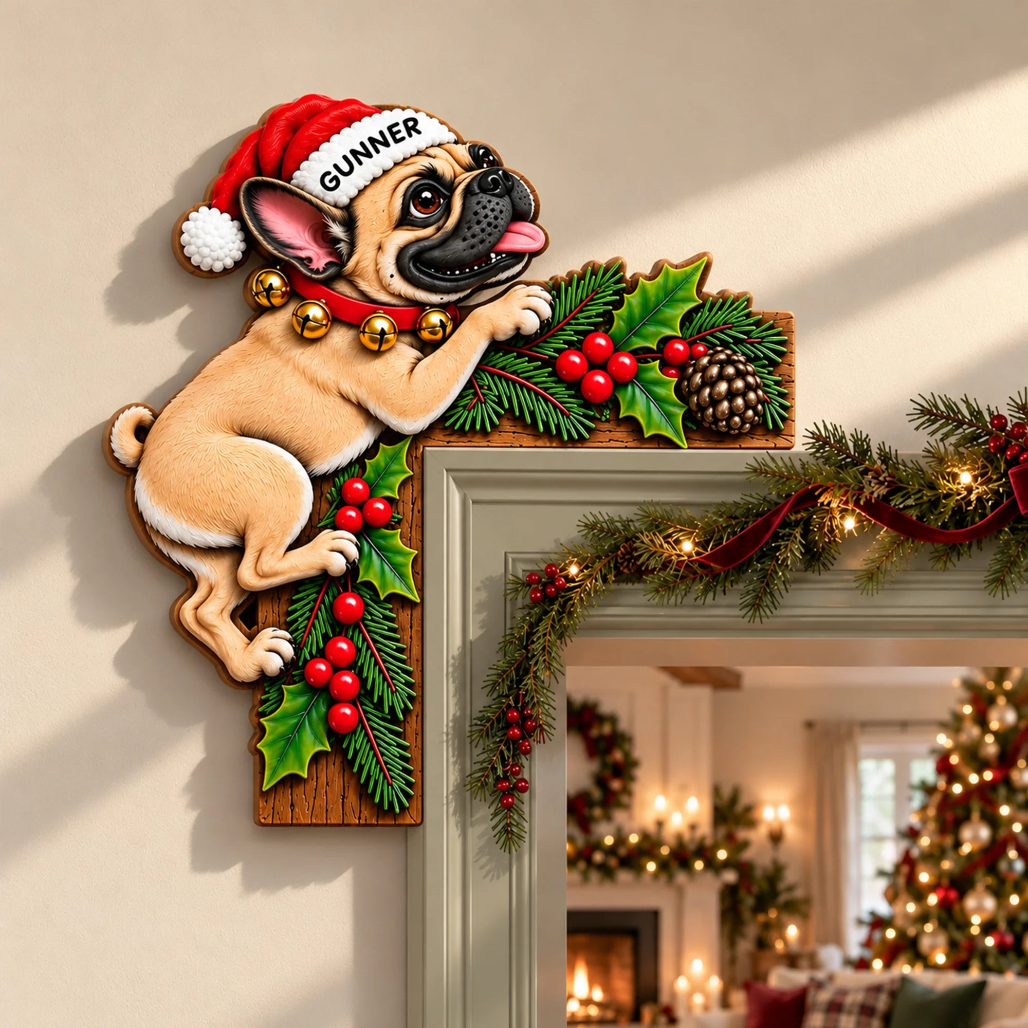 Dog Christmas Door Corner Sign Custom Pet Frame Decor