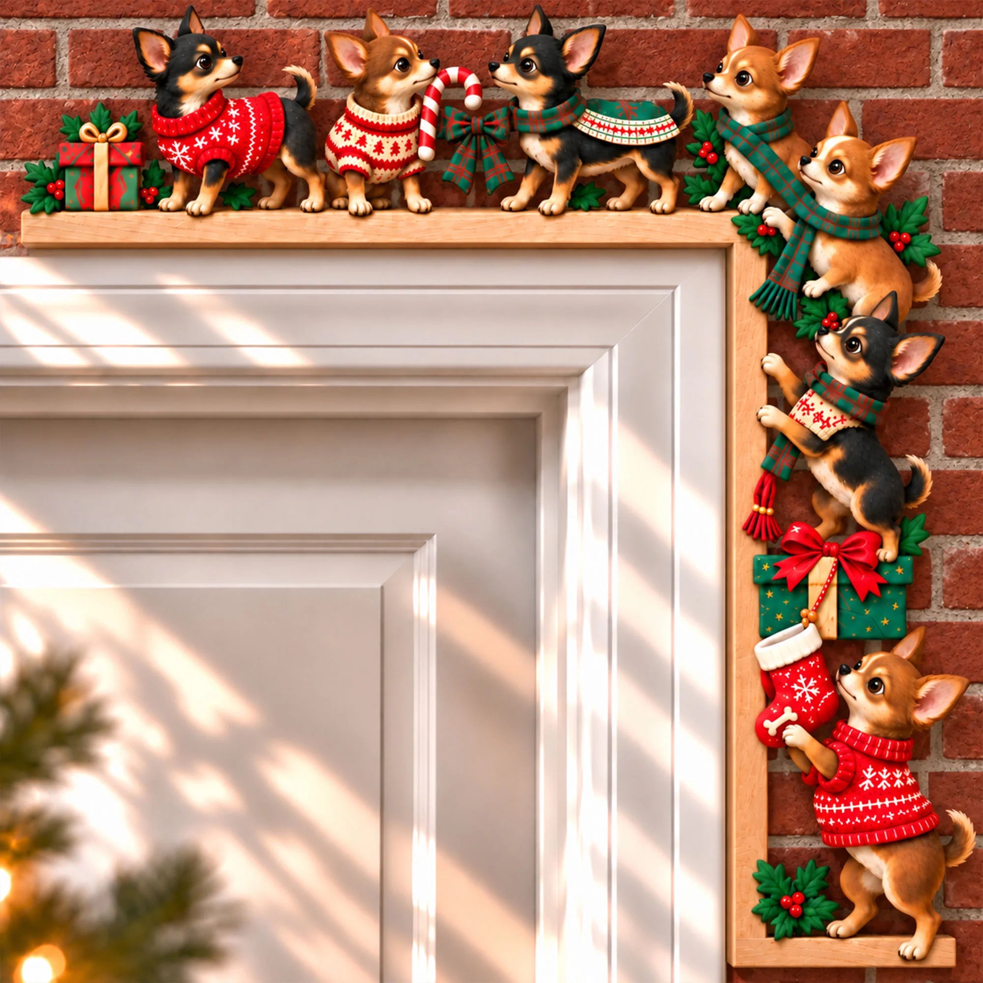 Chihuahua Christmas Door Topper, Festive Chihuahua Dog Door Frame Decor
