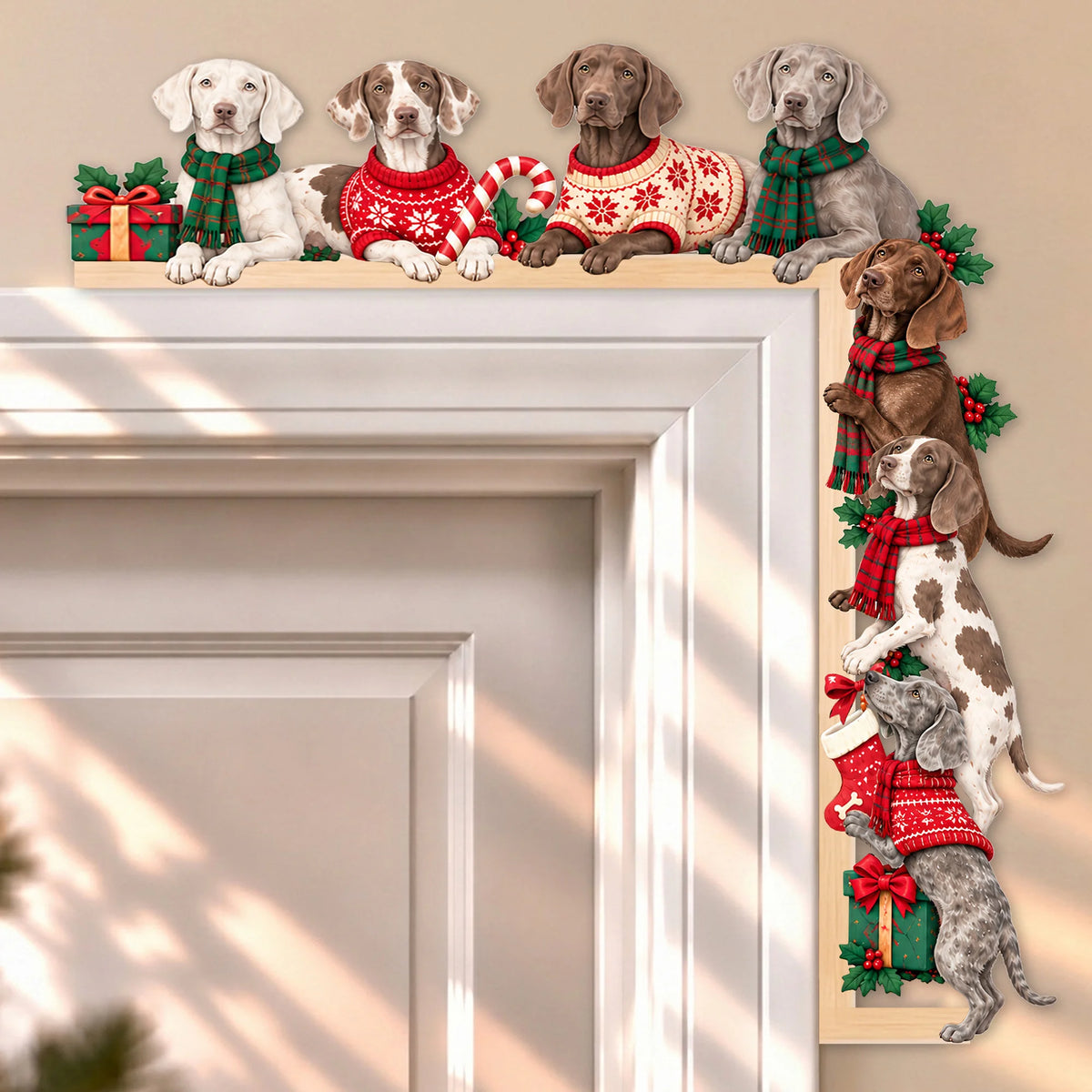 Weimaraner Christmas Door Topper, Festive Dog Door Frame Decor