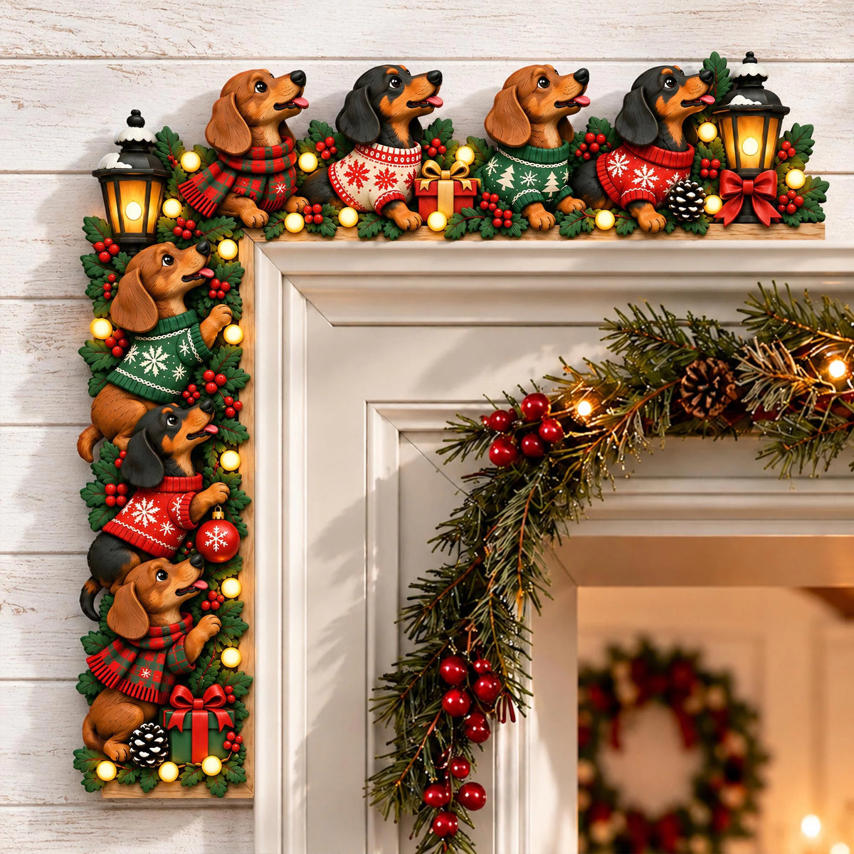 Christmas Dachshund Door Topper, Festive Holiday Decor, Dog Lover Gift