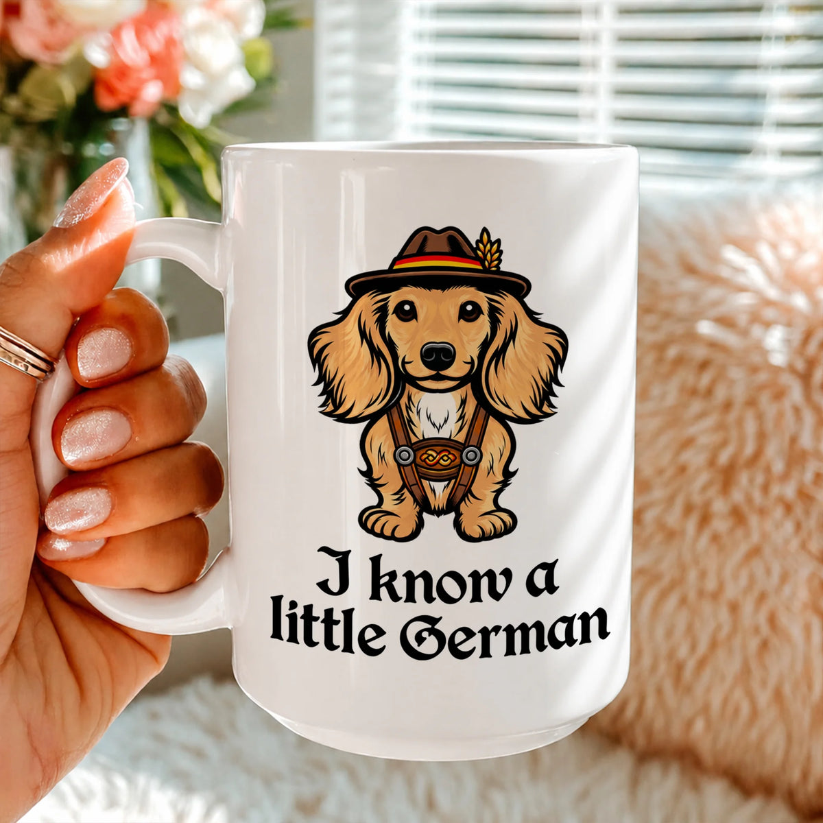 Dachshund Lederhosen Mug, Funny Little German Wiener Dog Lover Gift