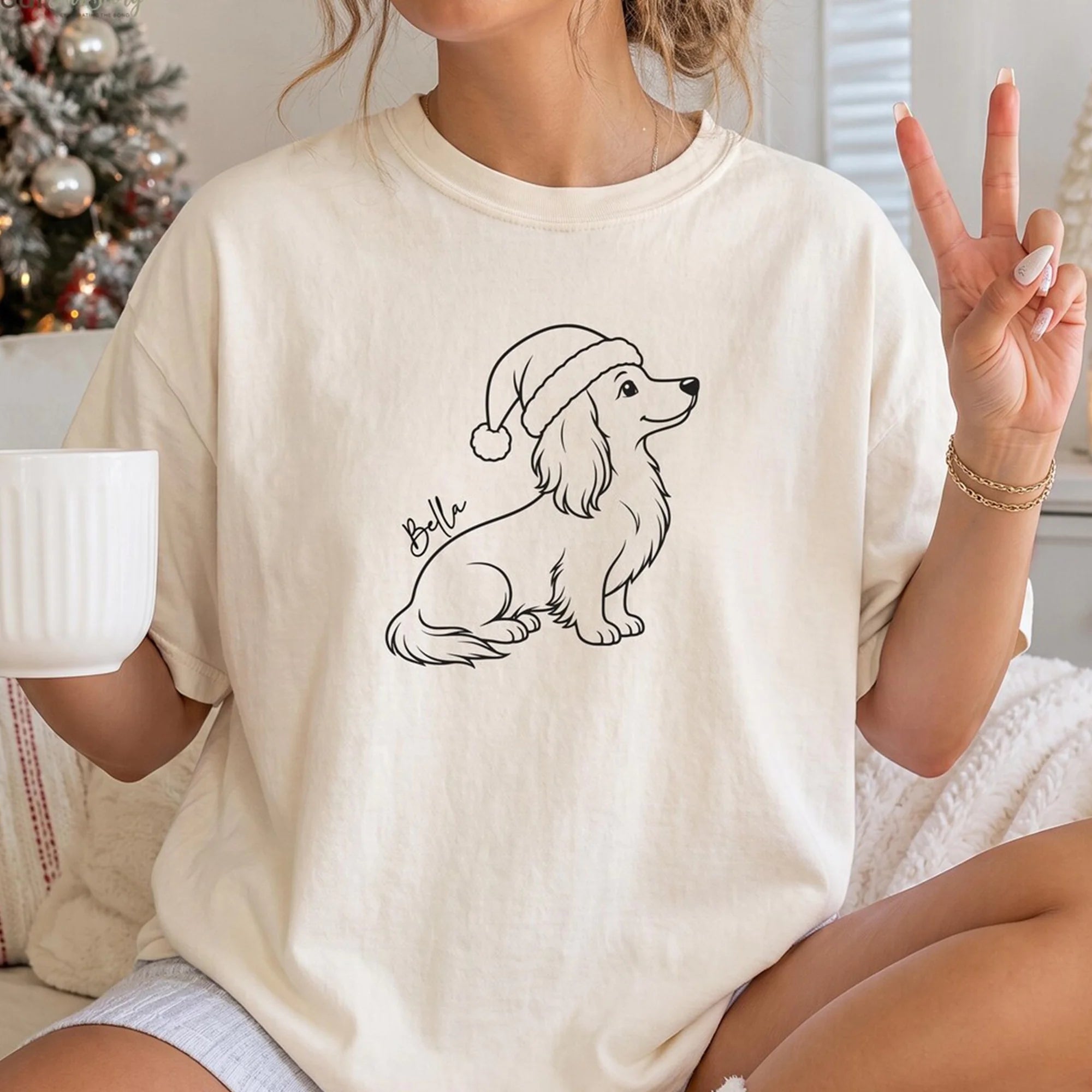 Long Haired Dachshund Christmas Sweatshirt, Minimalist Dog Mom Gift