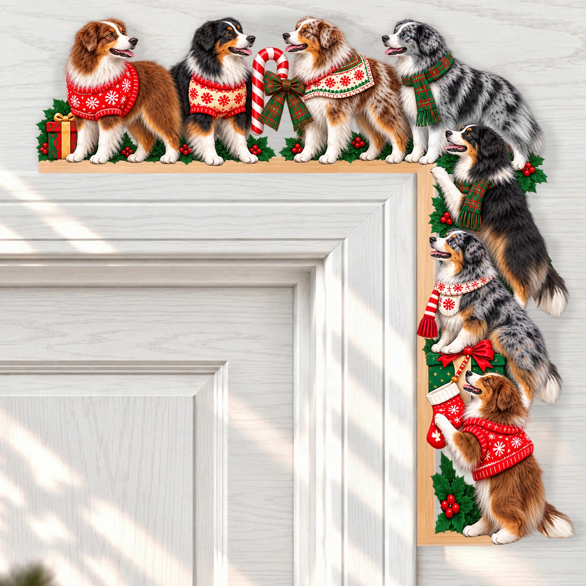 Australian Shepherd Christmas Door Topper, Festive Dog Door Frame Decor