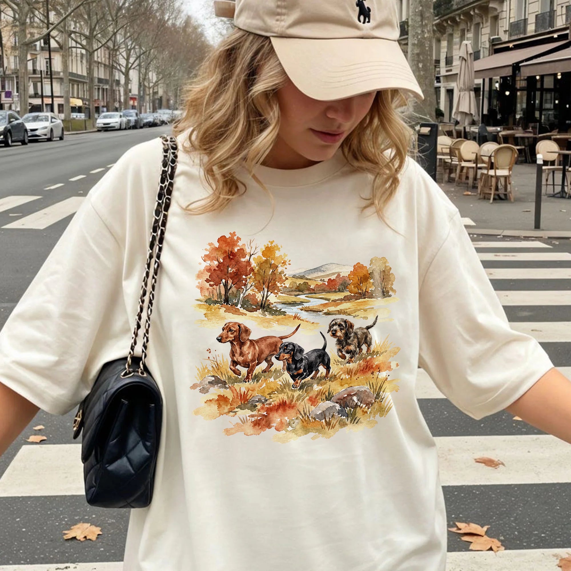 Vintage Running Dachshunds Autumn Tee, Rustic Western Comfort Colors® Gift